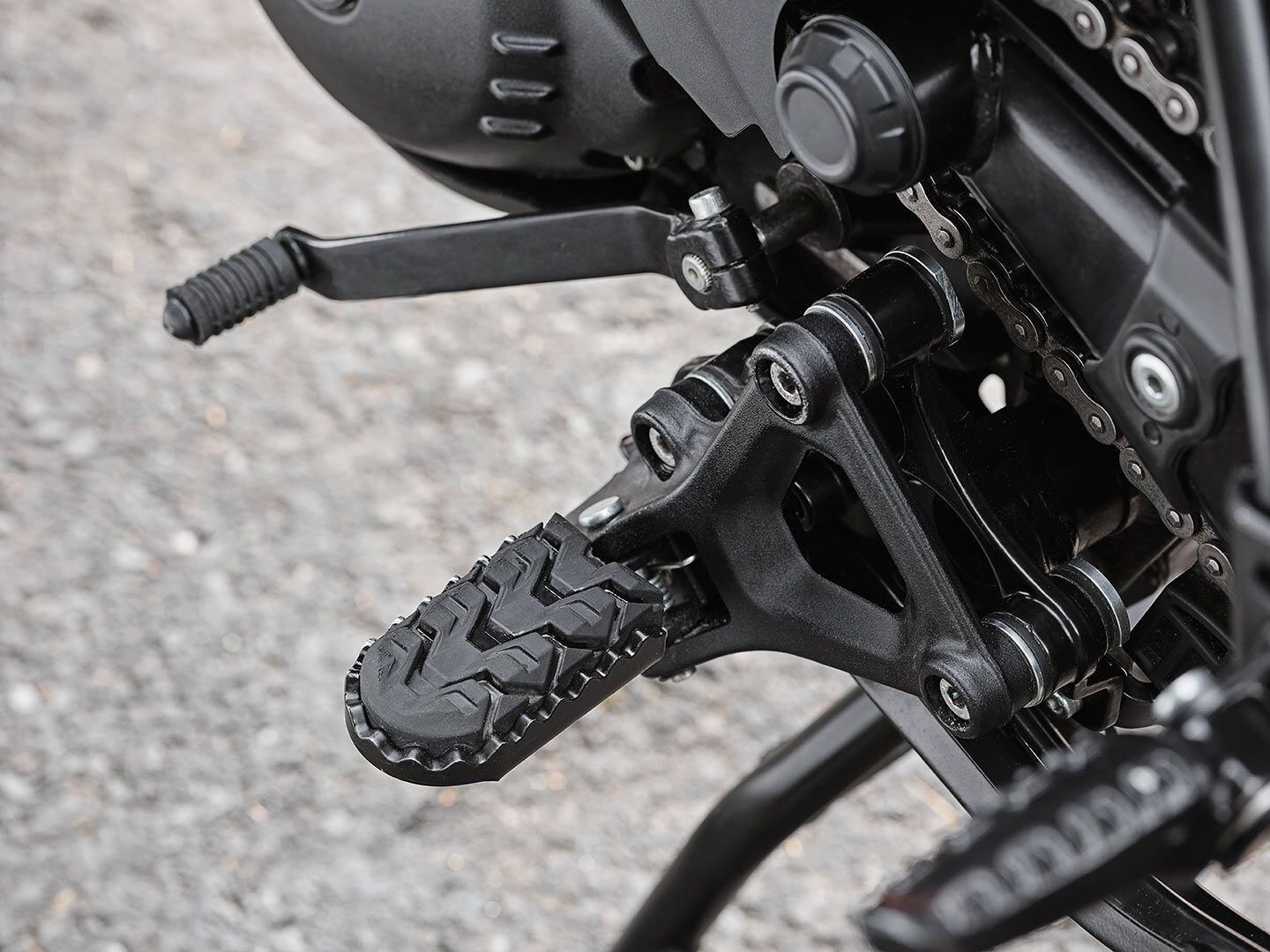 We’d remove the rubber footpeg inserts right away, as they turn to ice when wet.