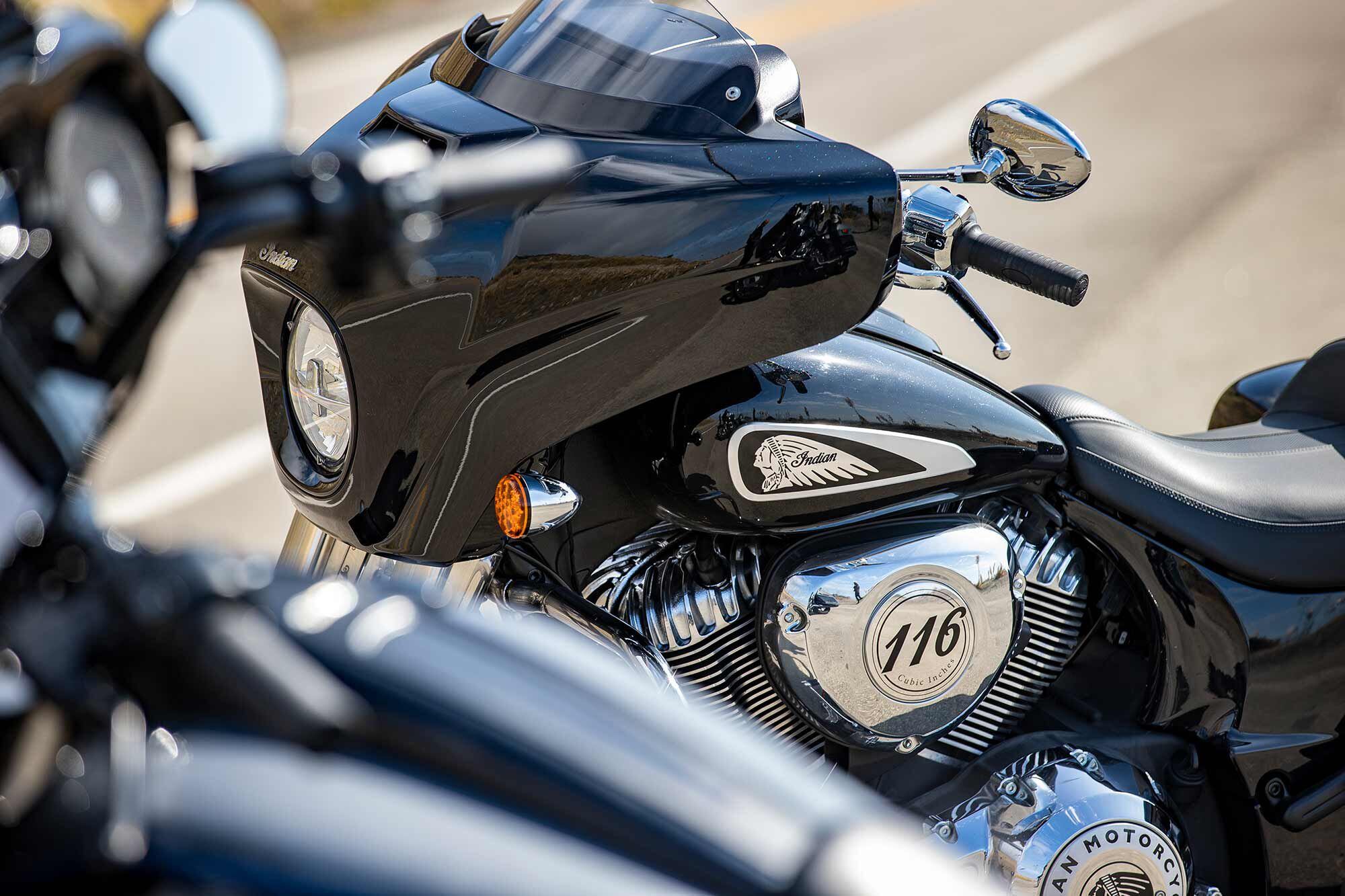 The only electronically adjustable windshield of the bunch gave Indian’s Chieftain the best wind management.