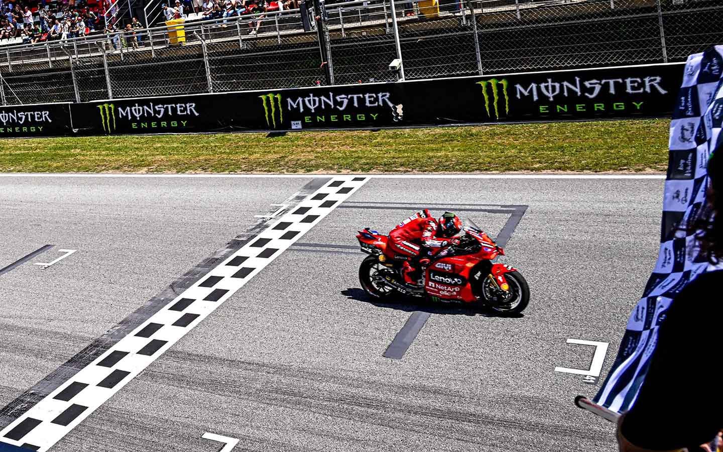 Francesco Bagnaia crossed the finish line at Catalunya 1.74 seconds ahead of Jorge Martín.