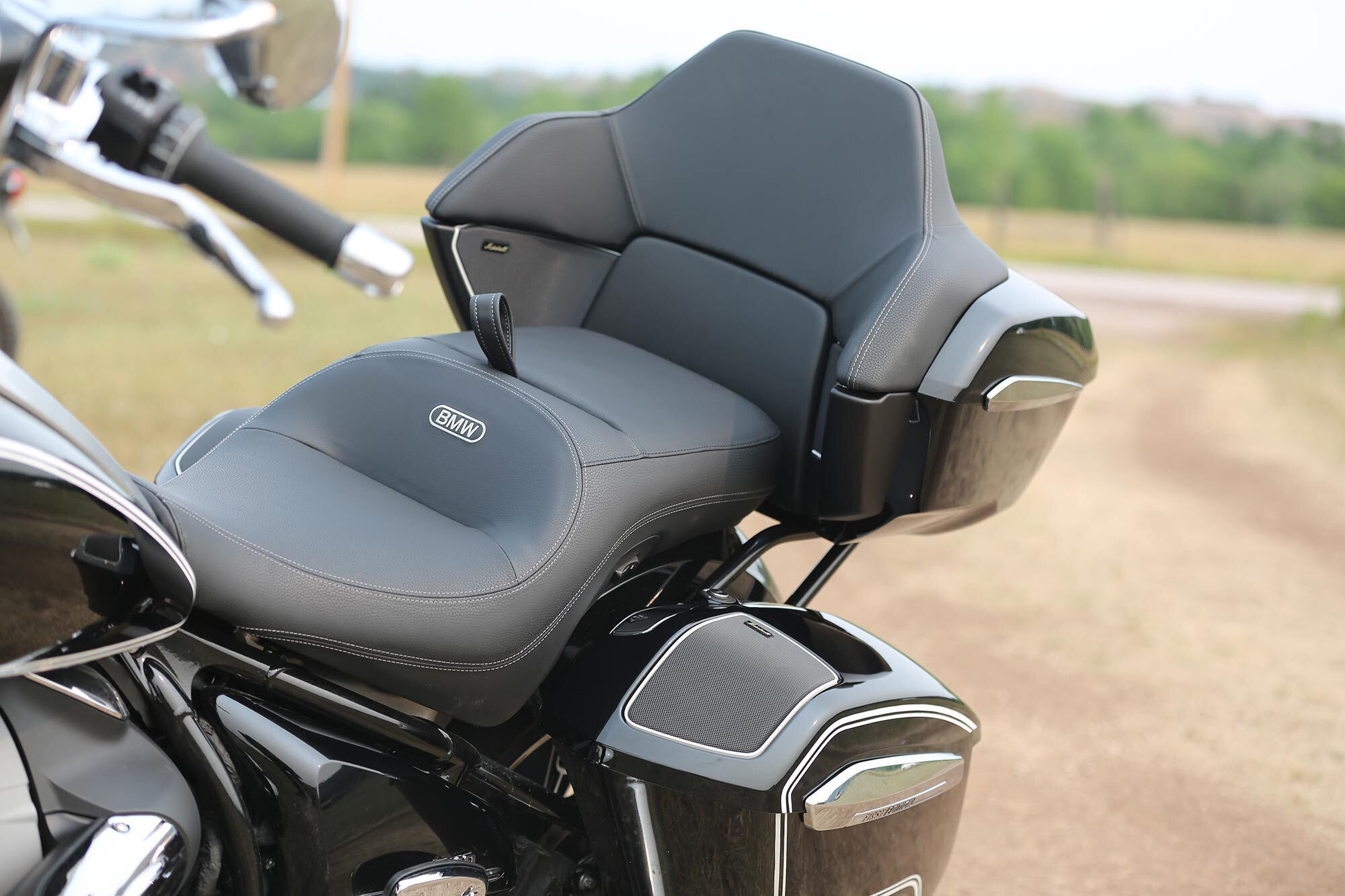 A large, wide two-up seat with rider and passenger heating comes standard on the Transcontinental.