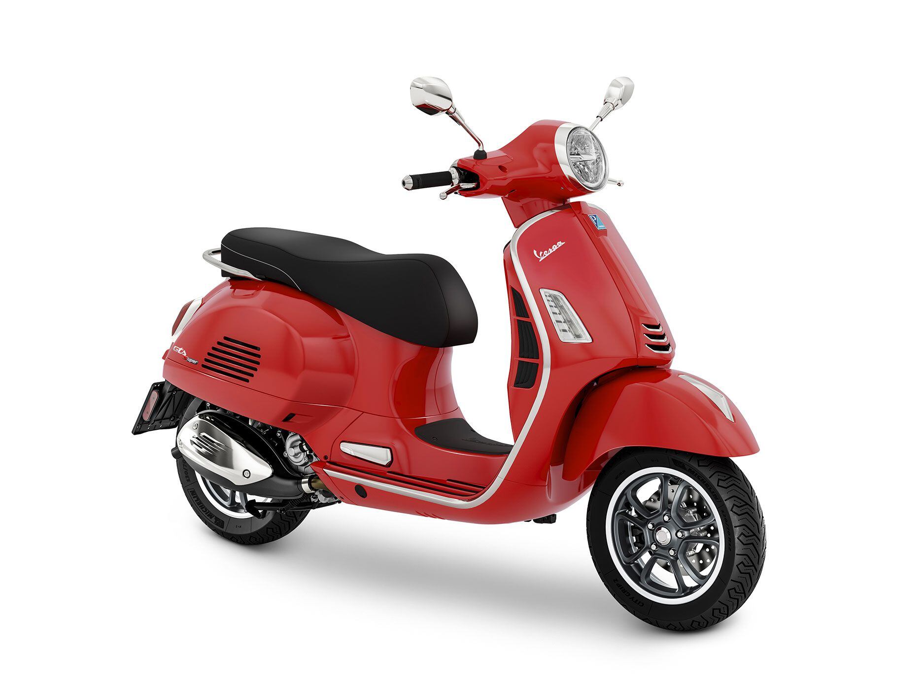 The GTS is the musclebike of the Vespa line, with a 300-class engine, solid styling, a wide powerband, and respectable performance. (Shown here is the GTS Super.)