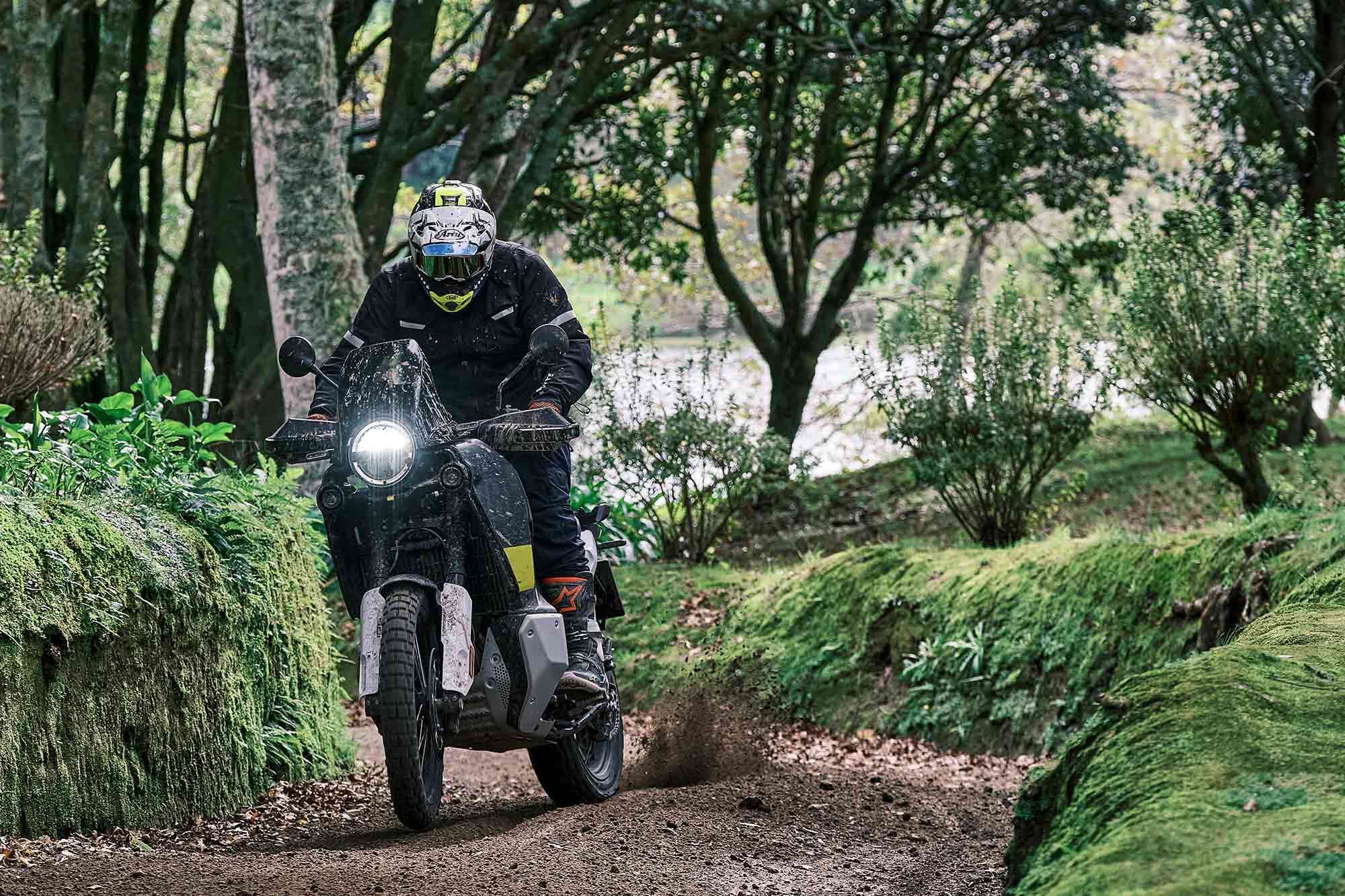 Controlling the power to the rear tire on the Norden 901 is as easy as thumbing a button to choose your slip level and then cracking your right wrist.