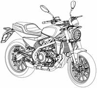 Harley Davidson X 350 pencil drawing front three quarter profile