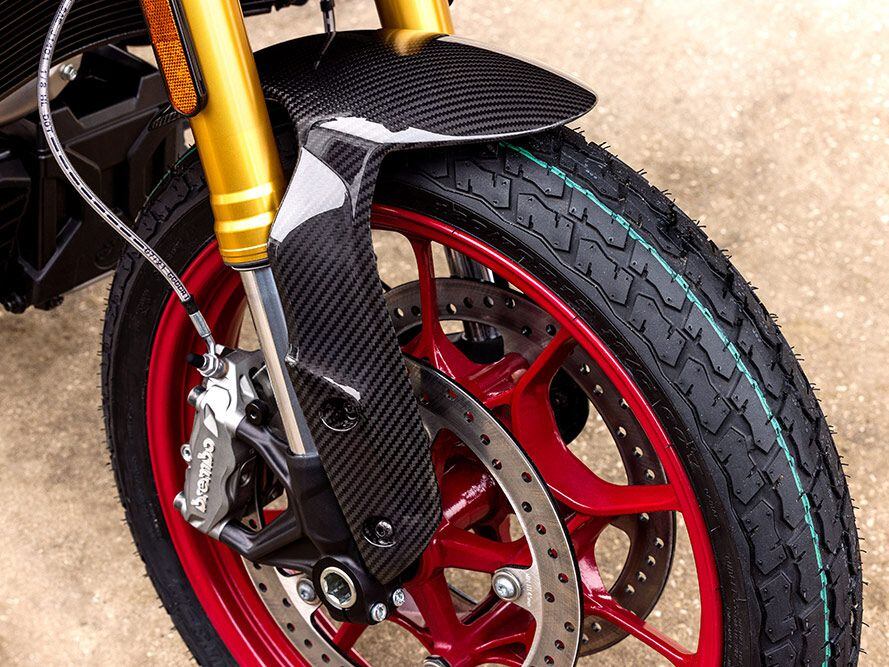 Carbon fiber on the front fender is always a cool touch, and it takes a little weight off the Championship Edition’s front wheel to boot.