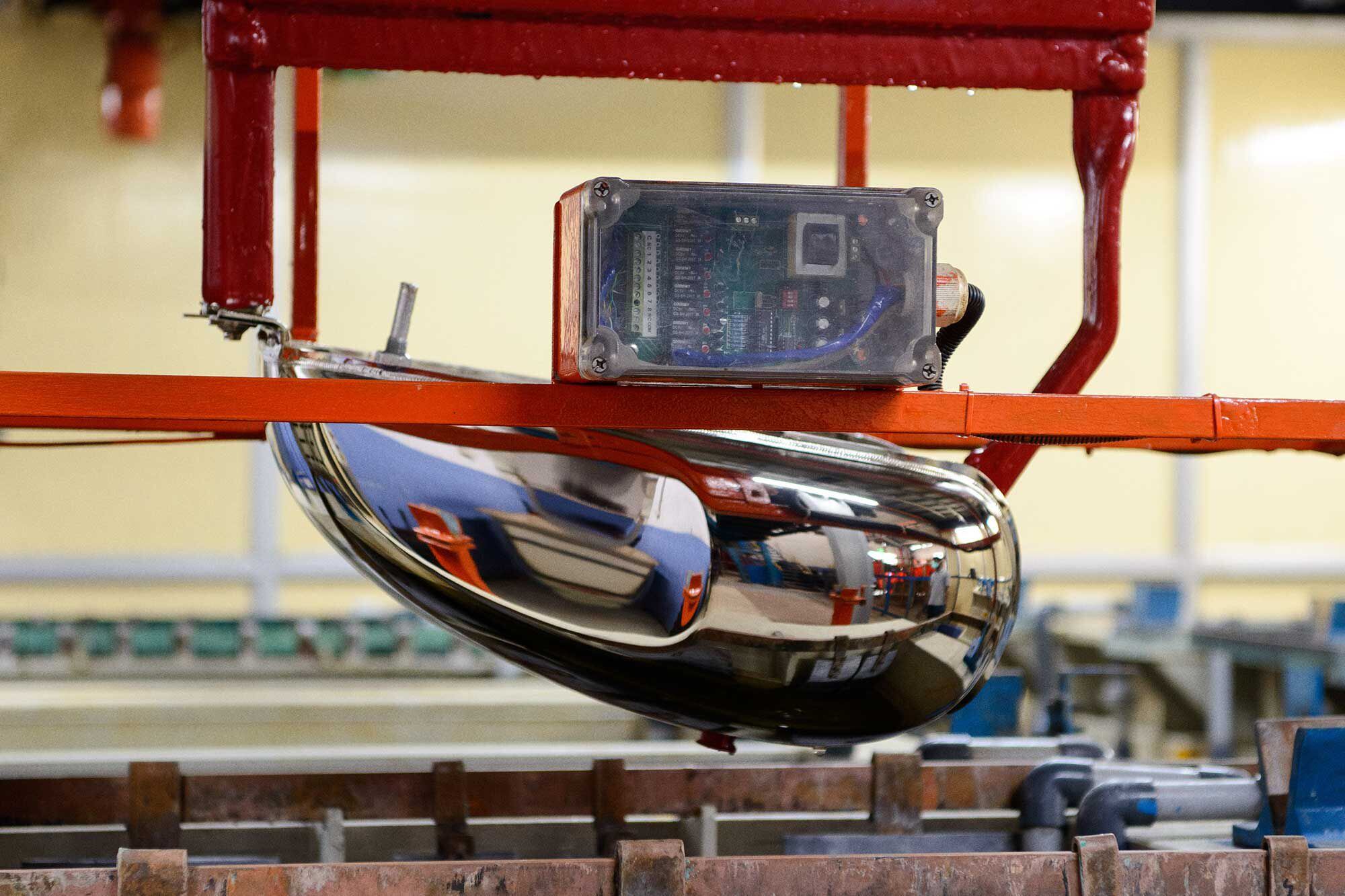 Tanks are chromed at the company's original 1950s manufacturing factory in Chennai, India, using an eco-friendly alternate sustainable trivalent process.