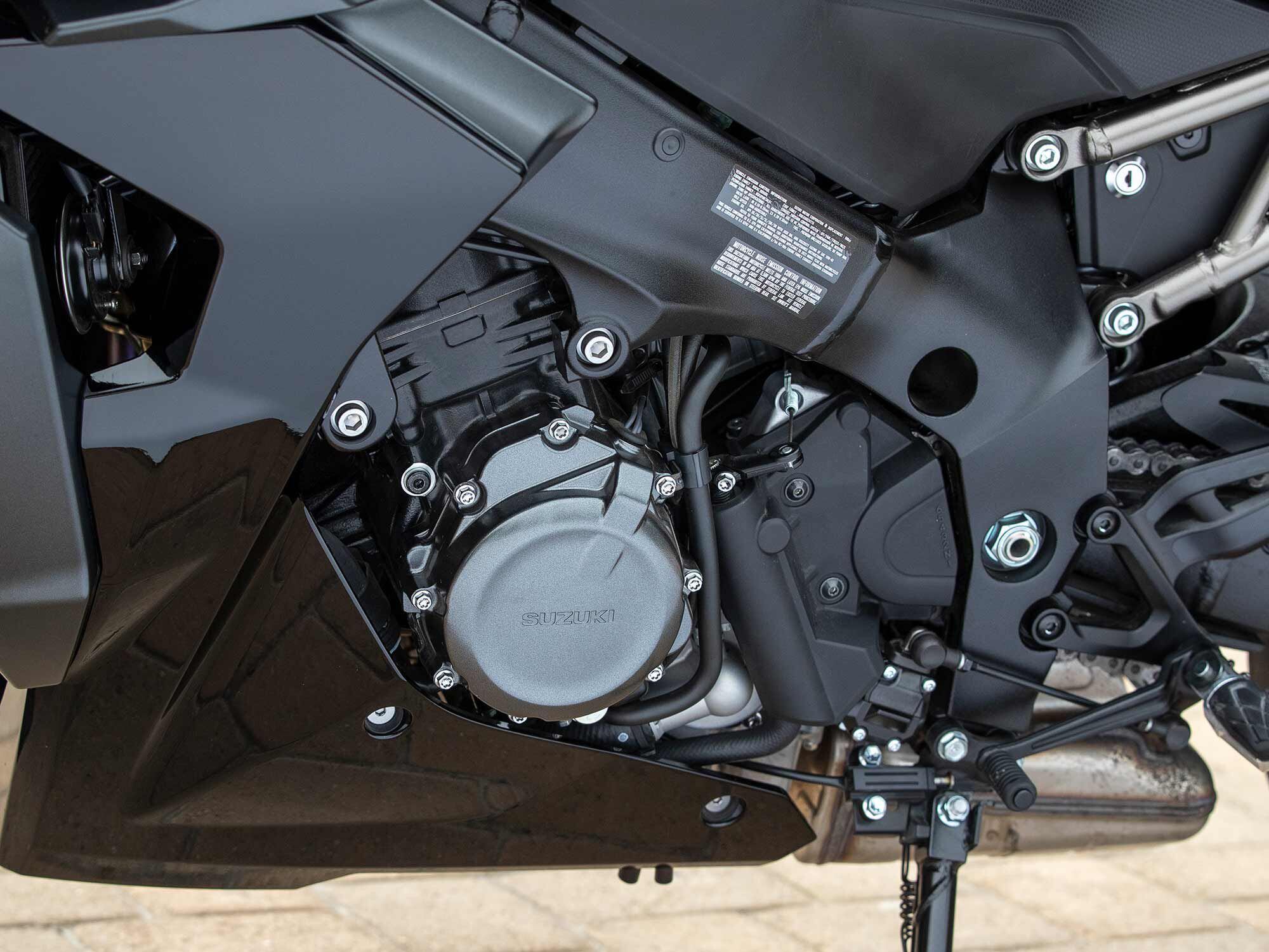 Already known for its flexible performance, Suzuki’s 999cc long-stroke engine has been updated to offer a broader and smoother power curve, plus a slight power increase up top.
