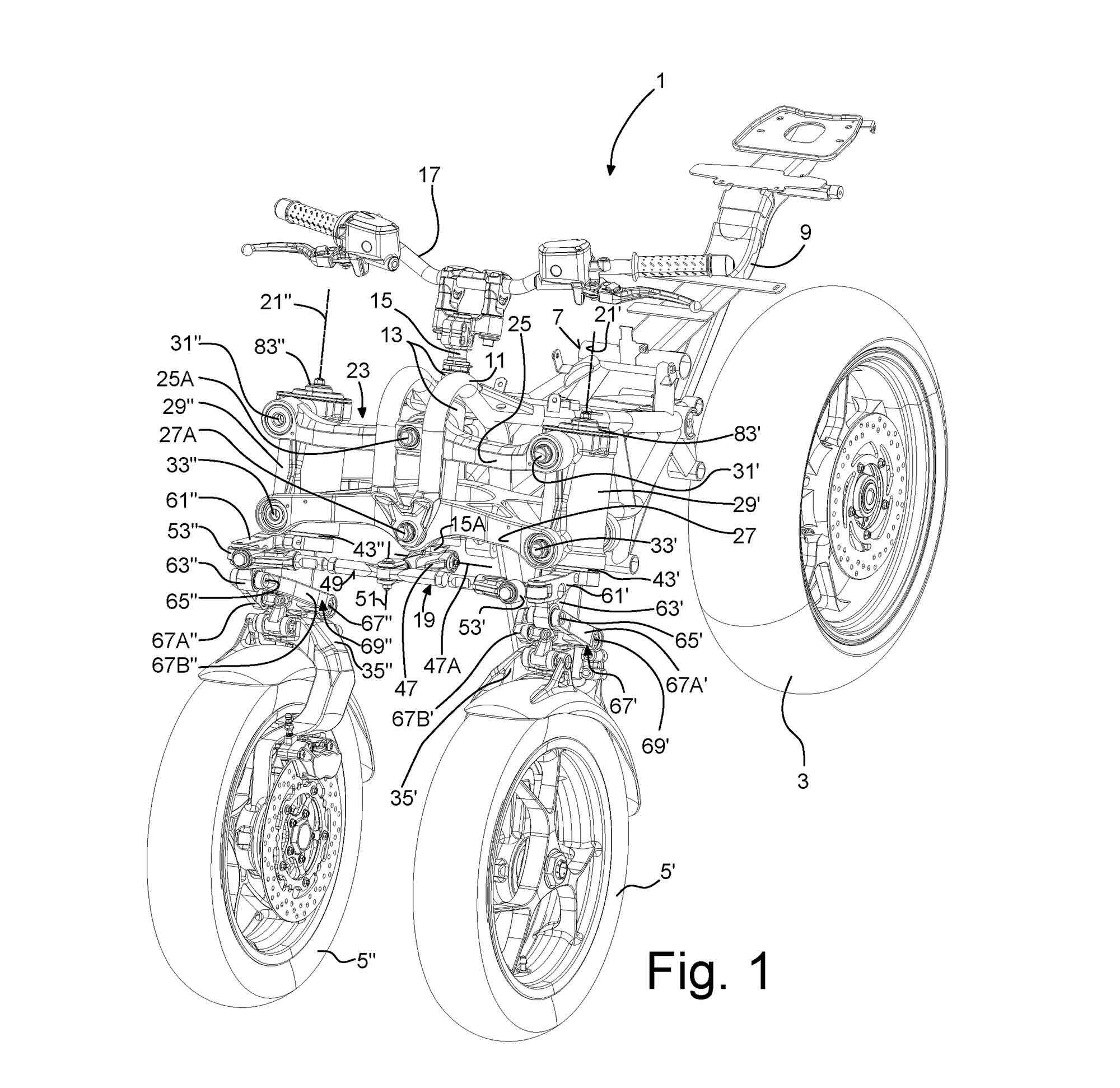 It seems Aprilia is tweaking its tilting three-wheel motorcycle designs to show new suspension—and possibly a new engine.
