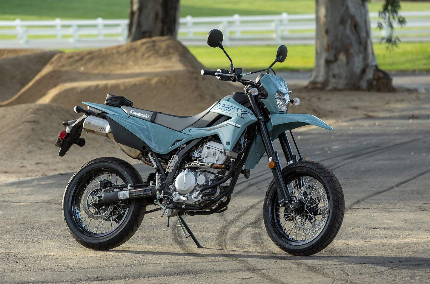 The 2024 Kawasaki KLX300SM in Phantom Blue ($6,599).