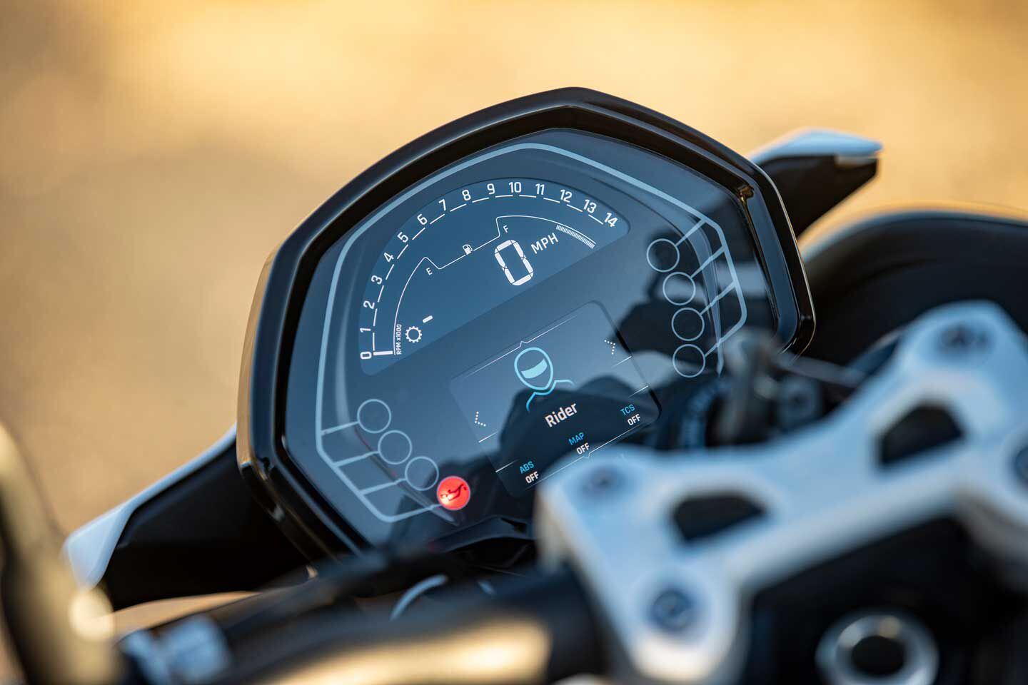 The Street Triple R gets an older-style LCD/TFT combo display, while the RS/Moto2 get a new full TFT.