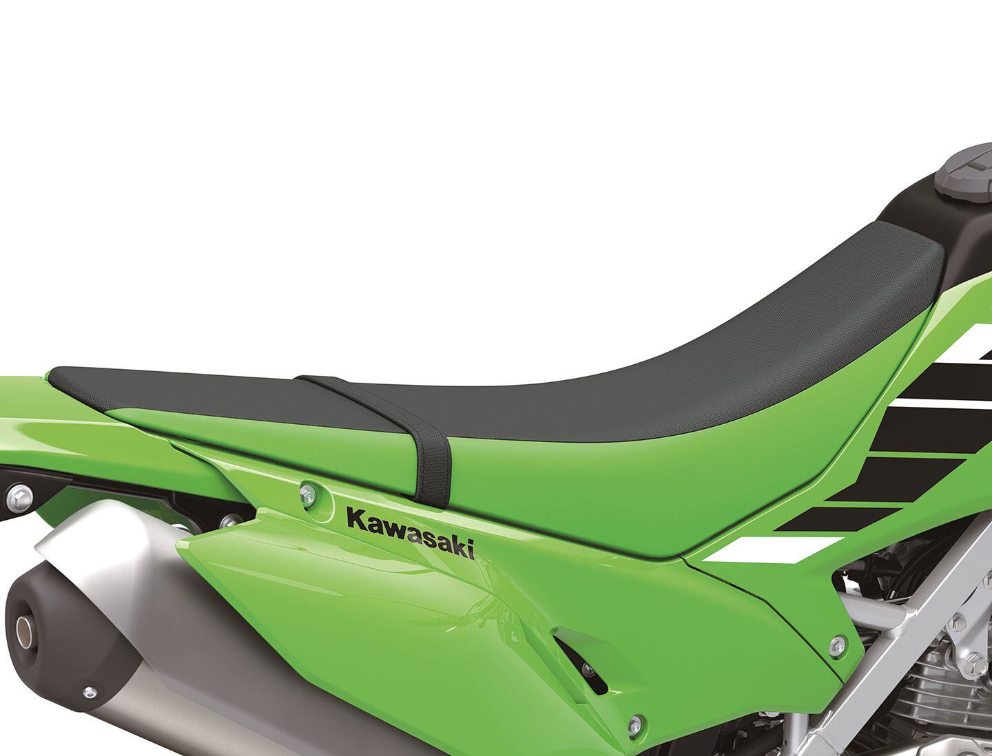 The KLX230 S’ redesigned seat.