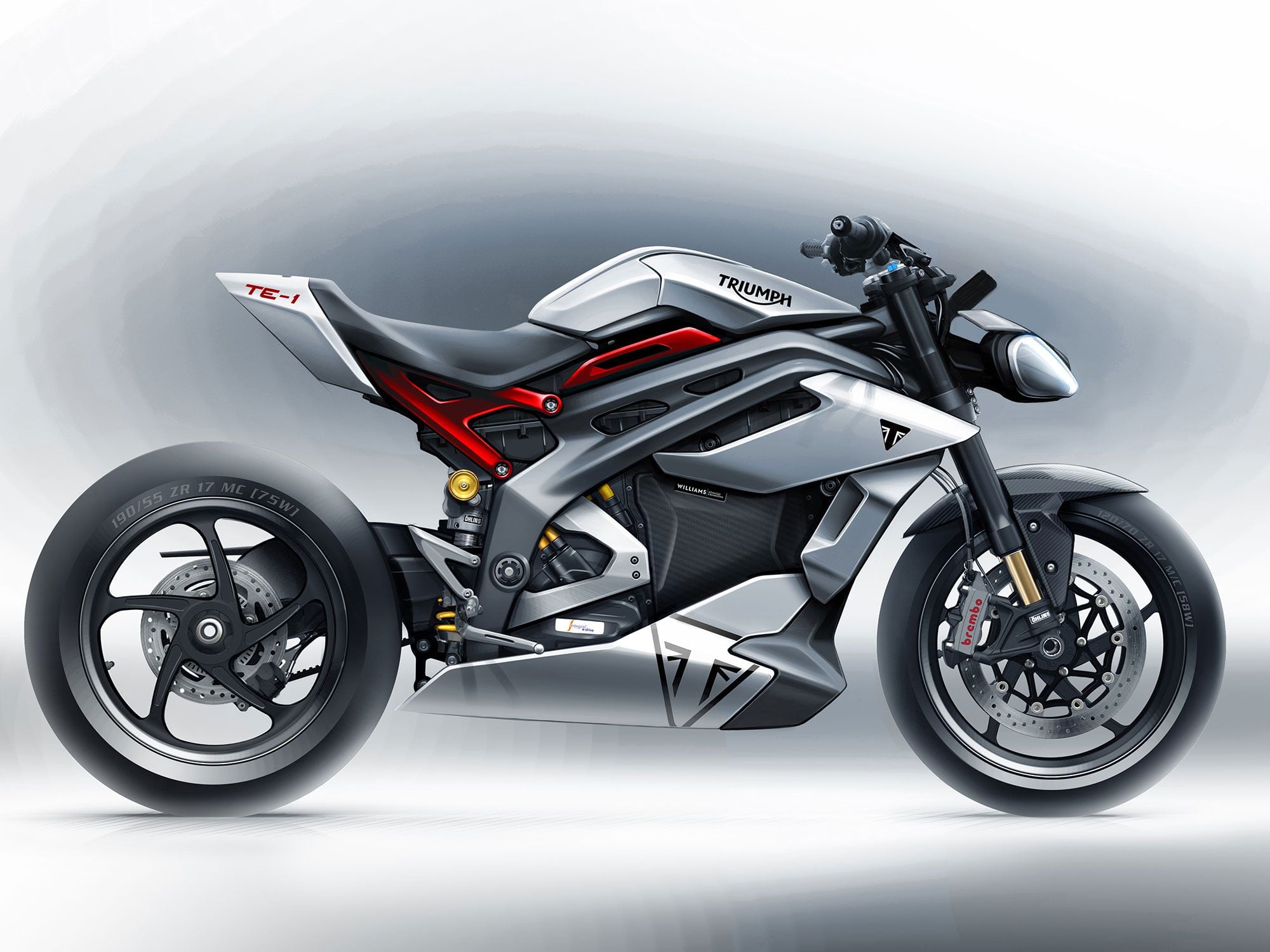 A drawing of what Triumph’s prototype TE-1 electric motorcycle could end up looking like.