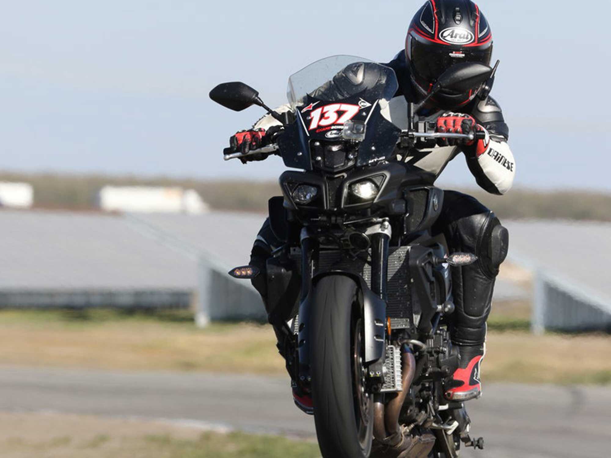 Louis Ferrari “working” hard on the Yamaha MT-10.
