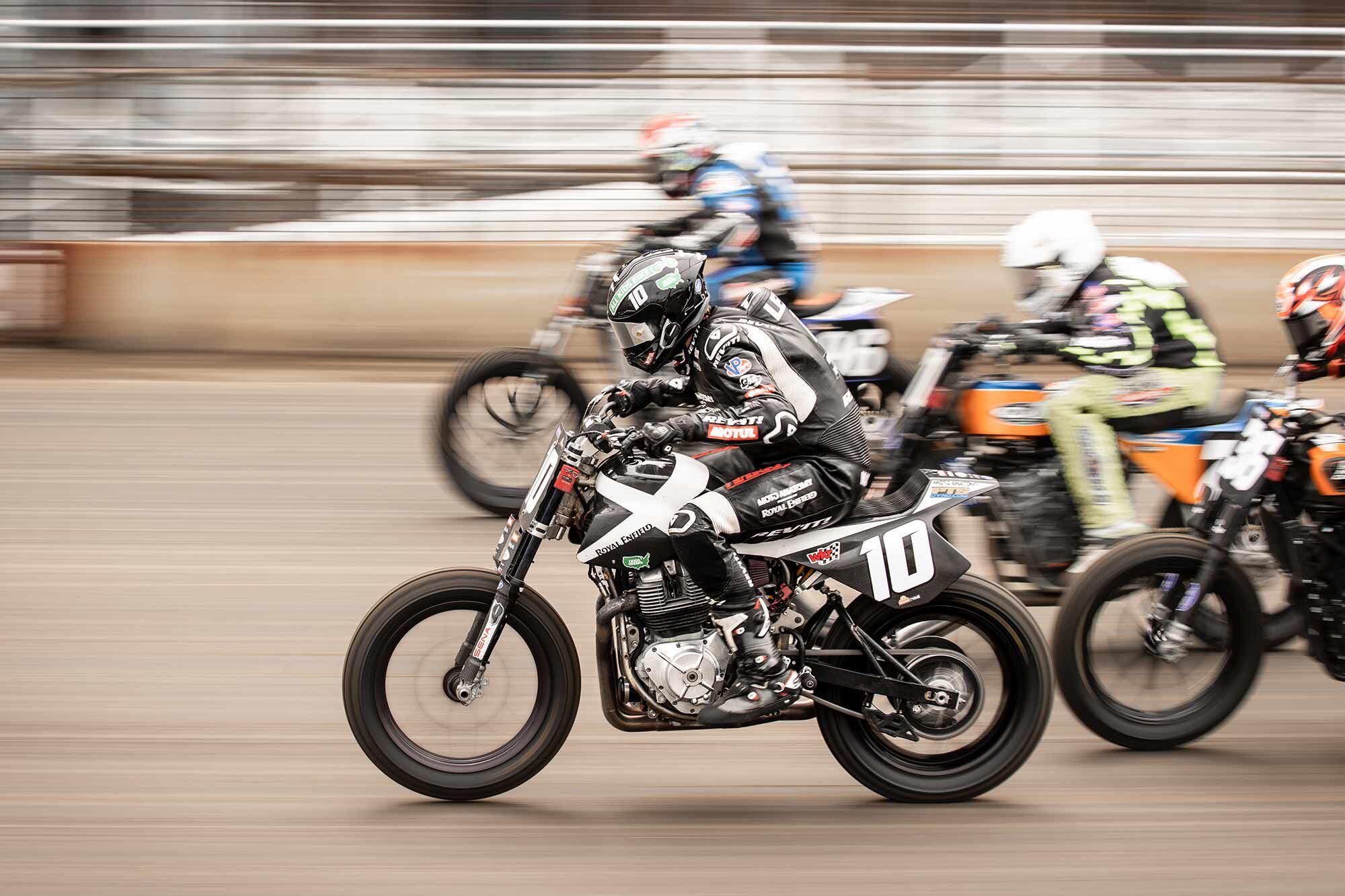 Lewis aboard the Royal Enfield INT650 AFT Production Twins racebike.