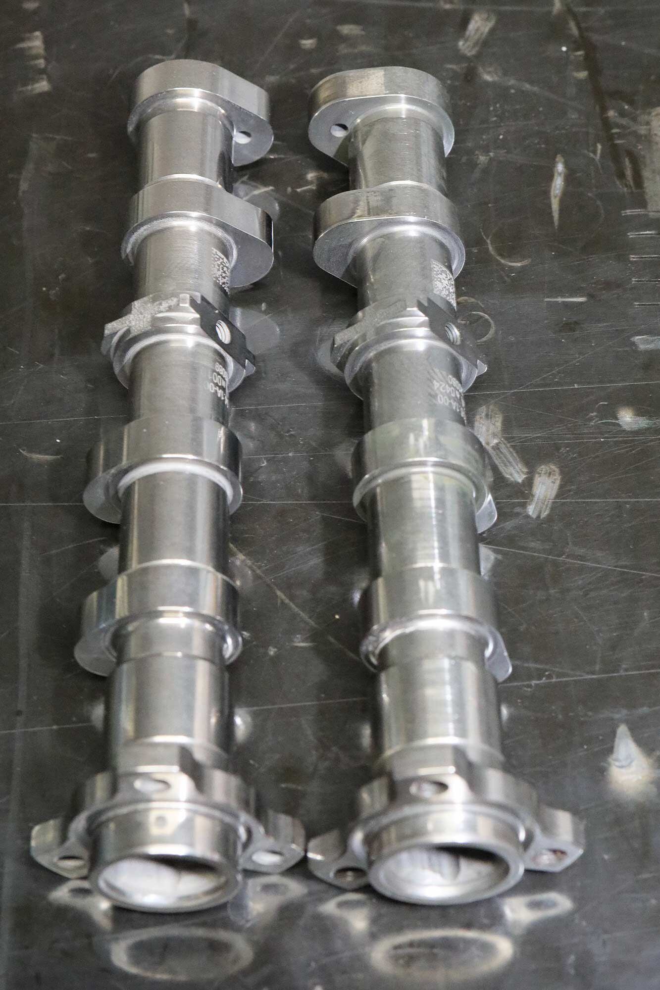 The V-4 Granturismo camshafts have no fancy features, but they do feature polydyne profiles to ensure valve motion is always under control; even the “spring” Ducati revs past 10,500 rpm. Both timing and lift are more moderate, with the inlets opening at 12 degrees BTDC and closing at 30 degrees ABDC. The exhausts open at 43 degrees BBDC and close at 1 degree ATDC for 13 degrees of overlap. Inlet and exhausts both lift 0.315 inch.