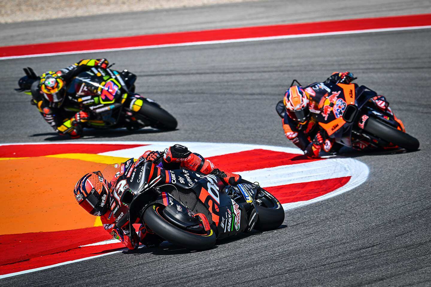 Aprilia’s large front foil is paying dividends, Maverick Vinñales finished second in Sunday’s full-length race.