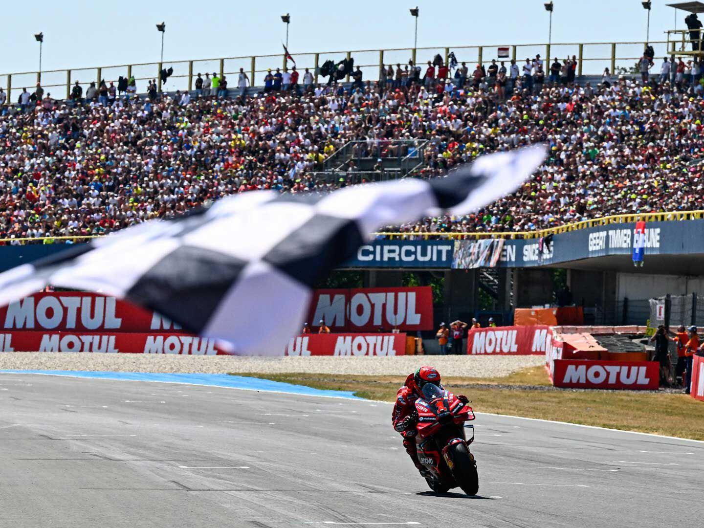 Francesco Bagnaia handily won at Assen and increased his lead in the MotoGP championship.