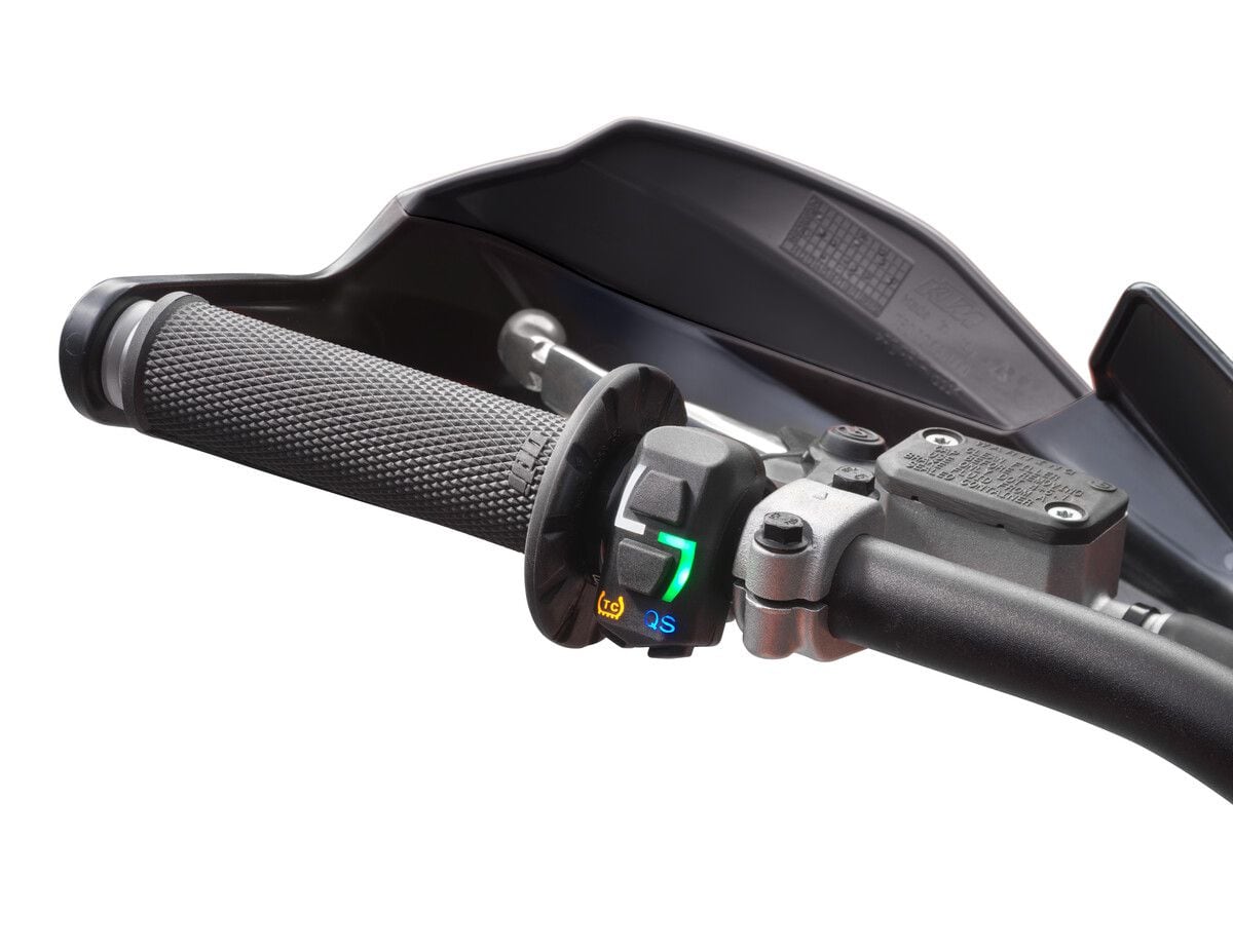 The left handlebar features this toggle of switches, including selectable traction control, quickshift, and engine mapping settings.
