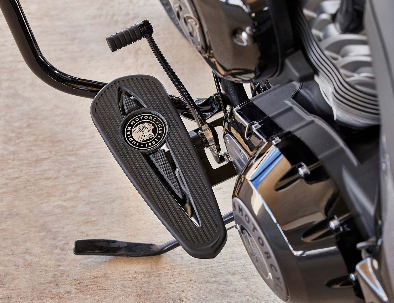 Large floorboards accommodate easy movement on the bike.