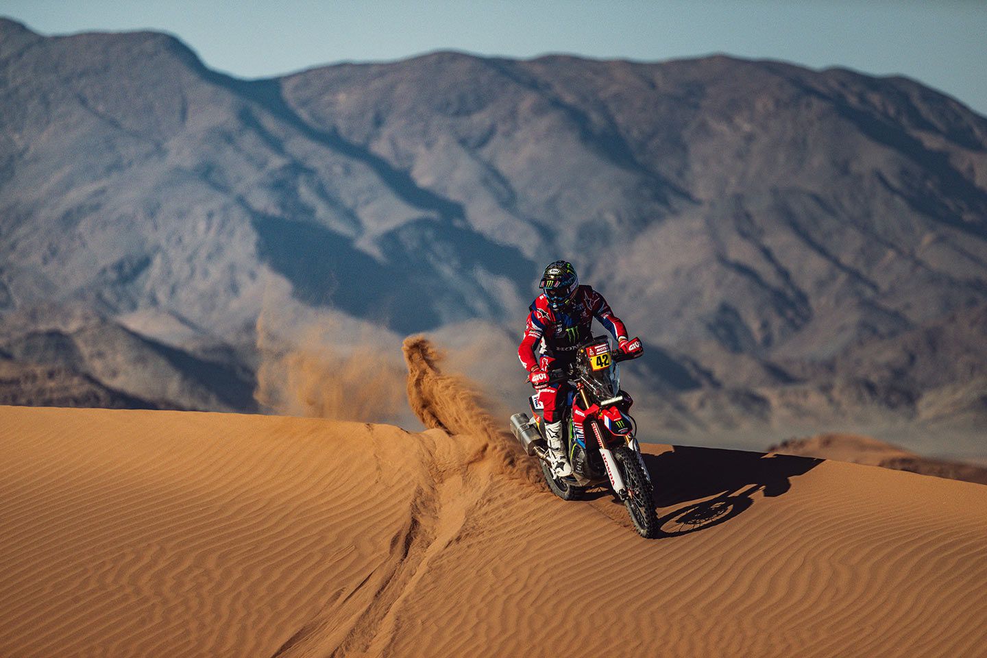 Adrien Van Beveren had a big get-off just before the finish while trying to avoid colliding with a camel.