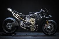 The stripped Superleggera V4 Centenario is fitted with the accessory exhaust that helps boost output to 250 hp.