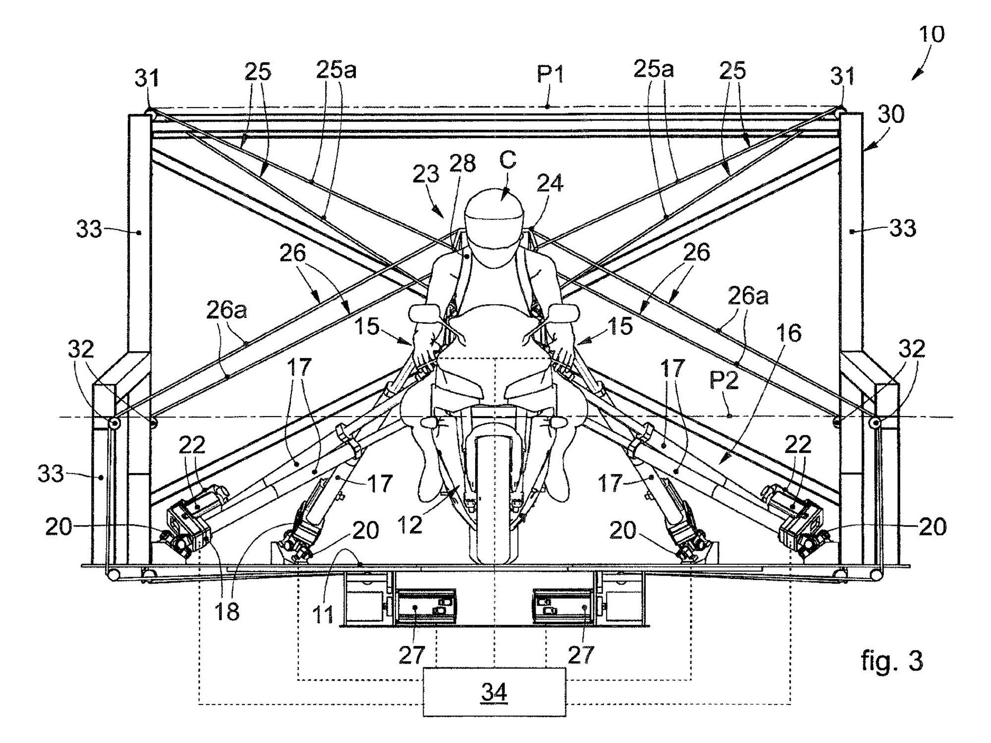 The German simulation firm has published new designs for an innovative, high-end motorcycle simulator.