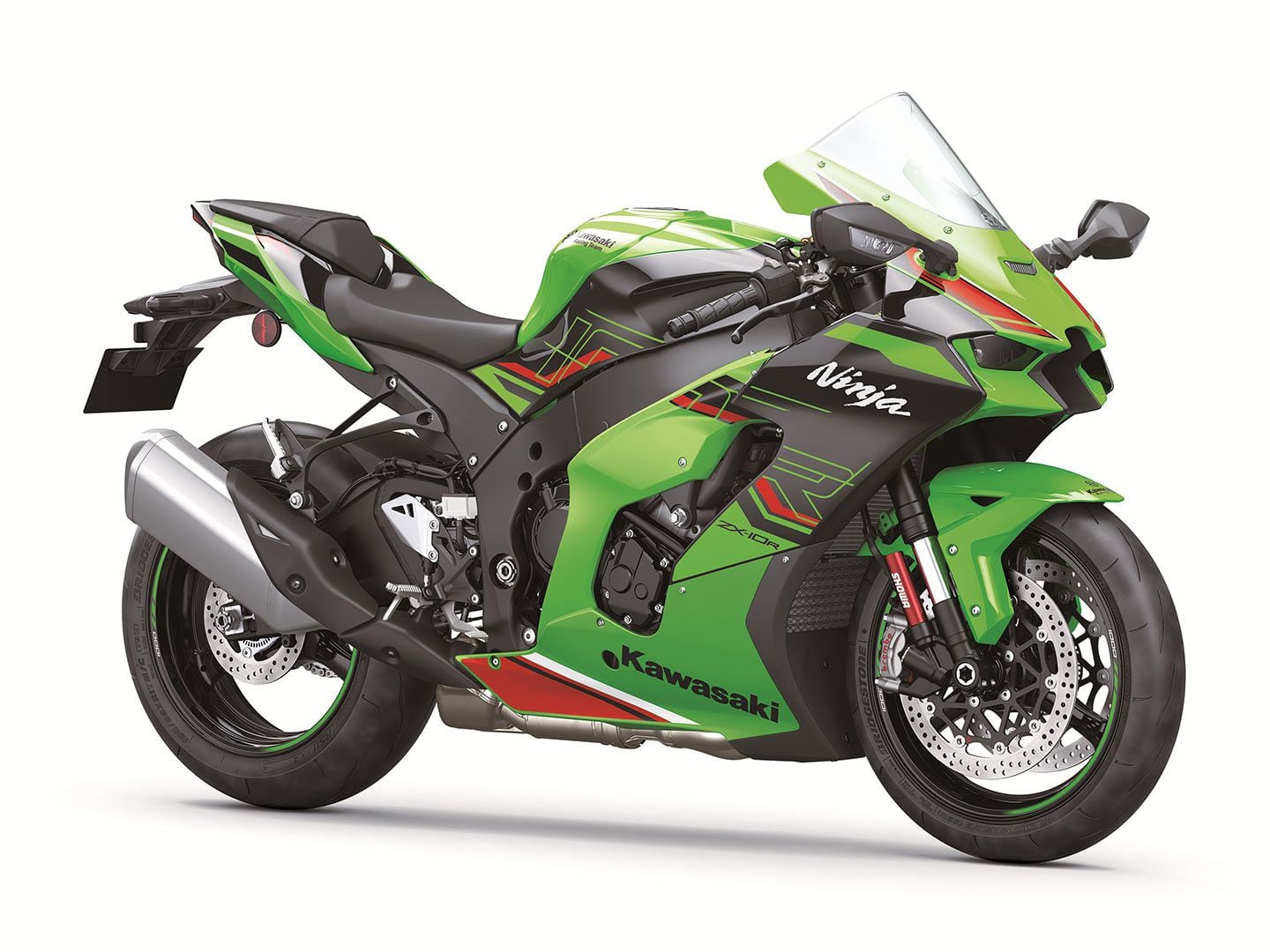 The spicier looking but mechanically unchanged ZX-10R KRT Edition is available with ABS ($18,399) or without ($17,399).