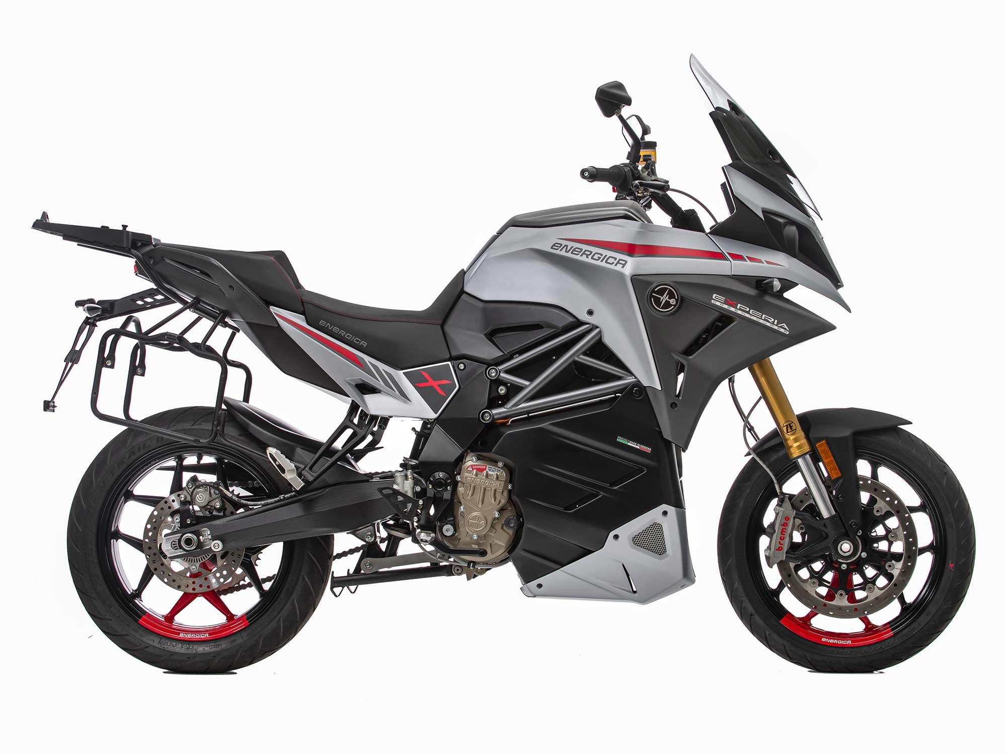 Electric motors are small. Batteries are not. A great deal of the Experia is its 22.5kWh battery. Seat height is very ADV at 33.3 inches.