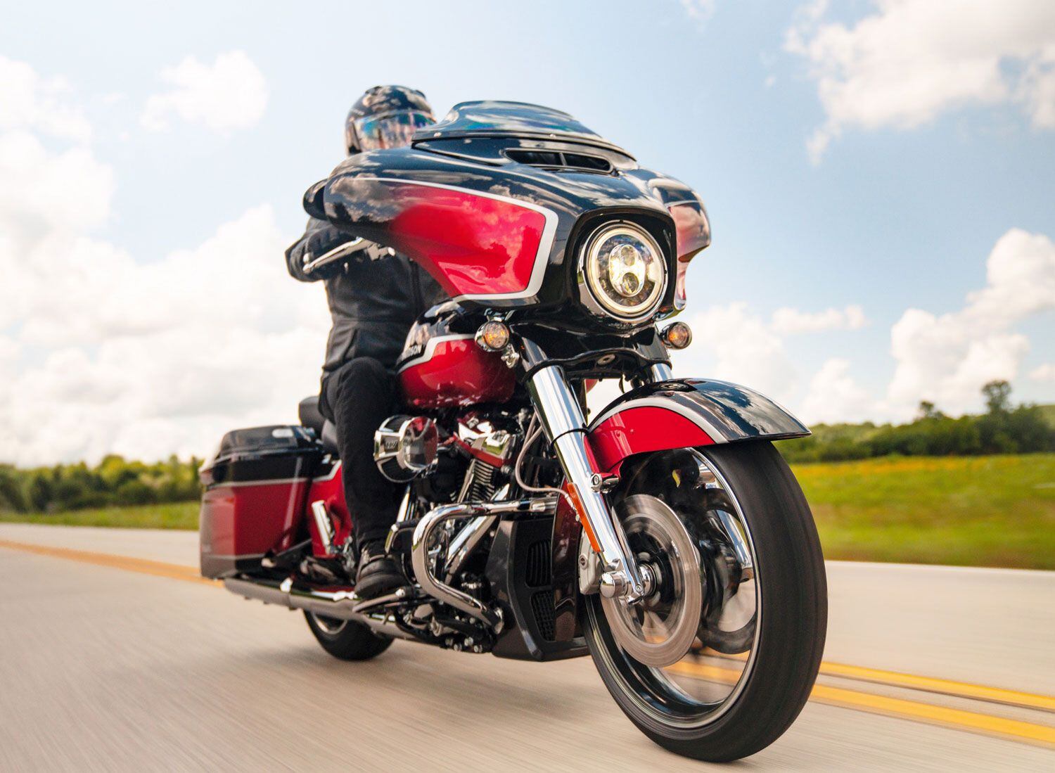 The 2021 CVO Street Glide also features the new audio as well as a Daymaker headlight, but this one’s the Adaptive version.