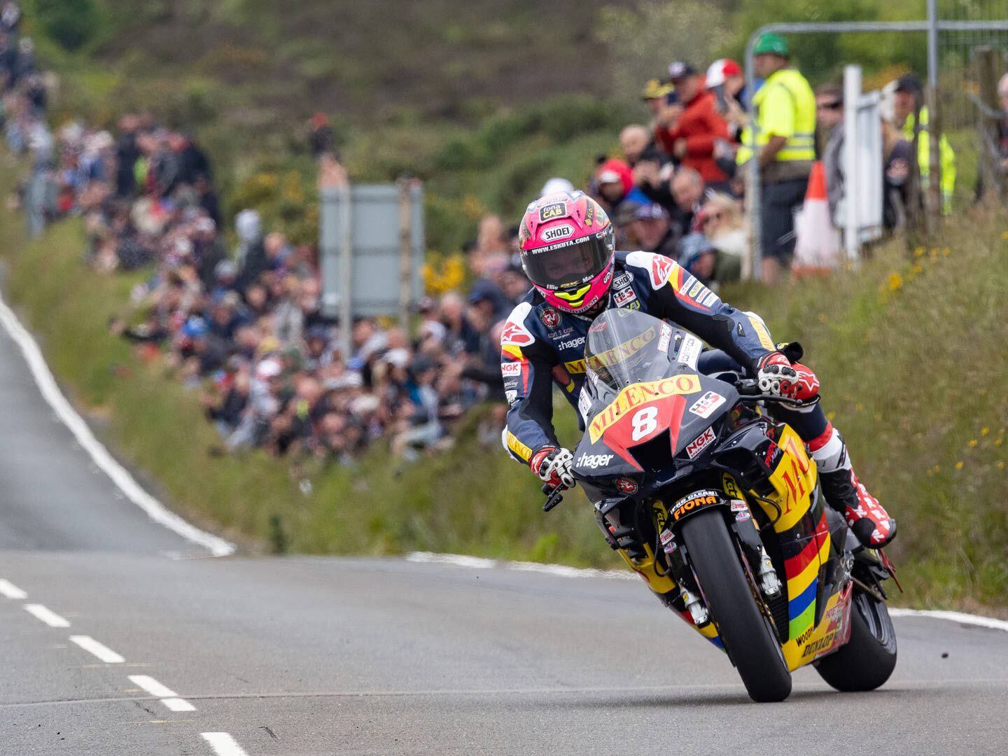 Davey Todd, a TT rising star and fan favorite, backs his Honda CBR1000RR-R Fireblade SP into the turn at Creg-Ny-Baa.