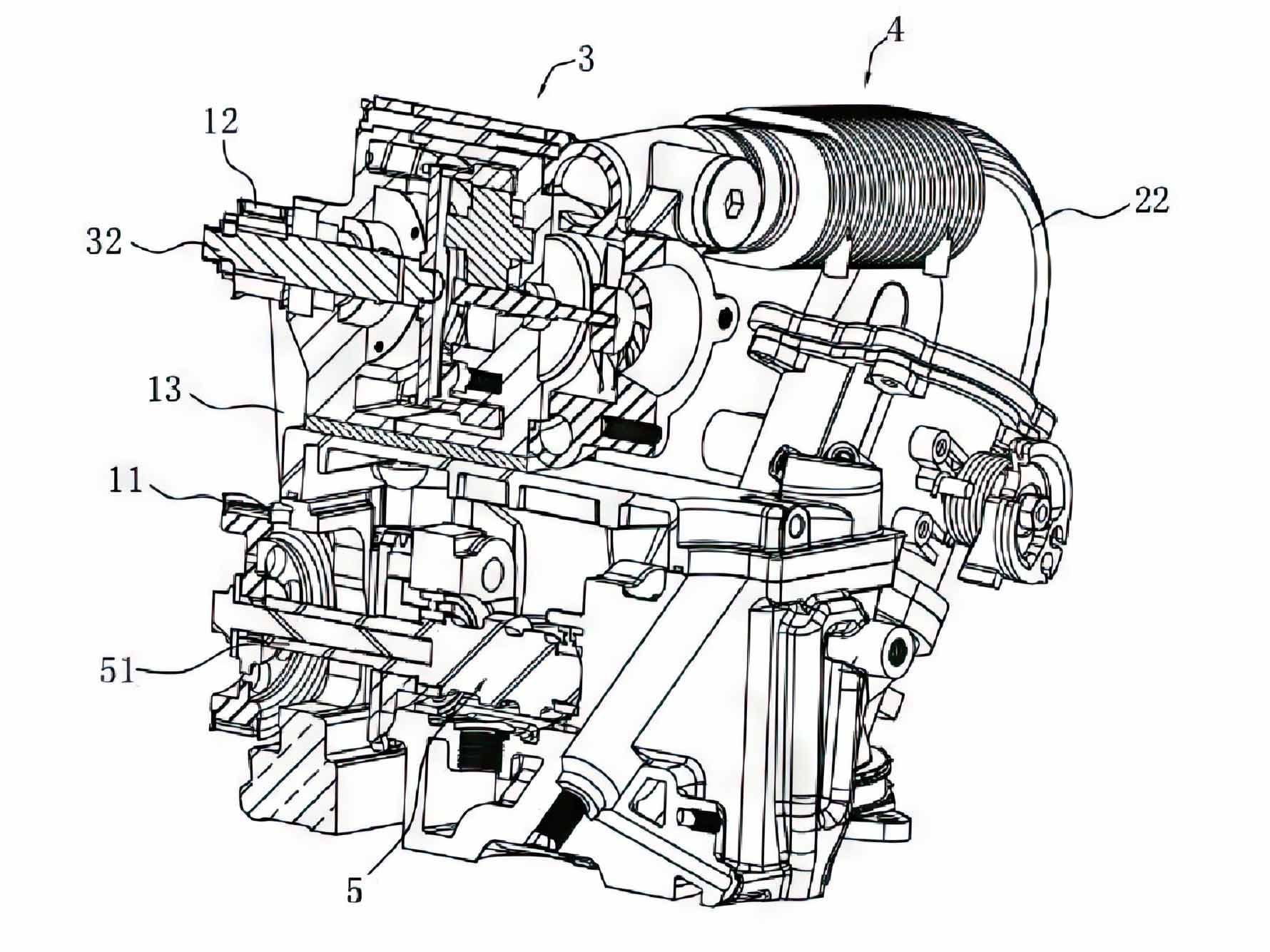 A cutaway view of the supercharger and SOHC cylinder head.