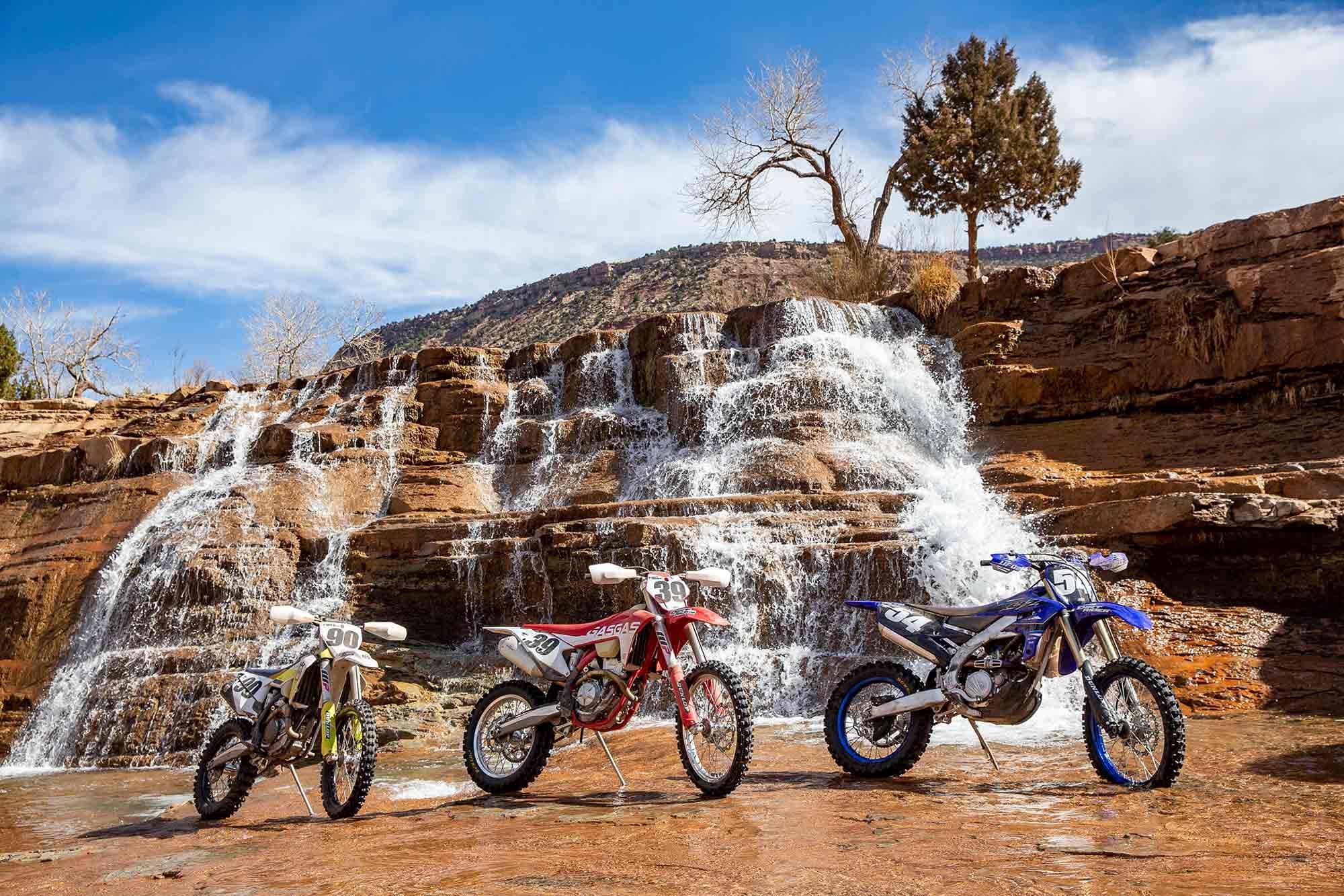 “Depending on the intended usage and type of rider, all of the bikes are winners. Smaller, lighter riders and vets will respond well to the YZ250FX and EX 350F. The FX 450 has a place, but it isn’t in supertechnical trails and likes to be ridden with some space.” —Casey Casper