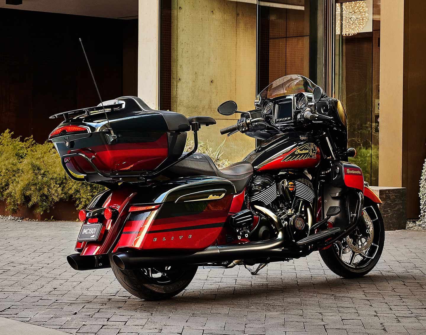 The limited-edition Roadmaster sports an Indian Motorcycle Red Candy, Dark Indian Motorcycle Red Candy, and Black Candy premium paint scheme with hand-painted pinstripes finished by the
GCP and CPV custom paint shops.