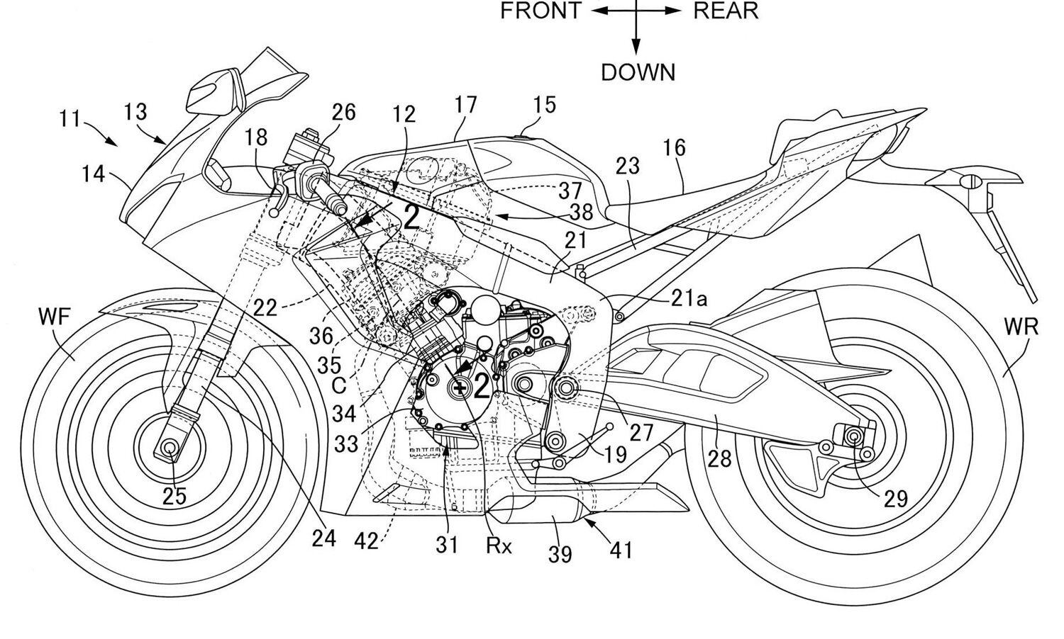 Honda’s new patent shows a CBR1000RR fitted with a prechamber combustion system.