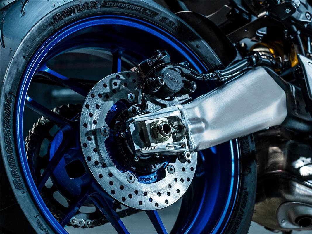 Yamaha’s latest MT-09 hypernaked features spin-forged wheels.