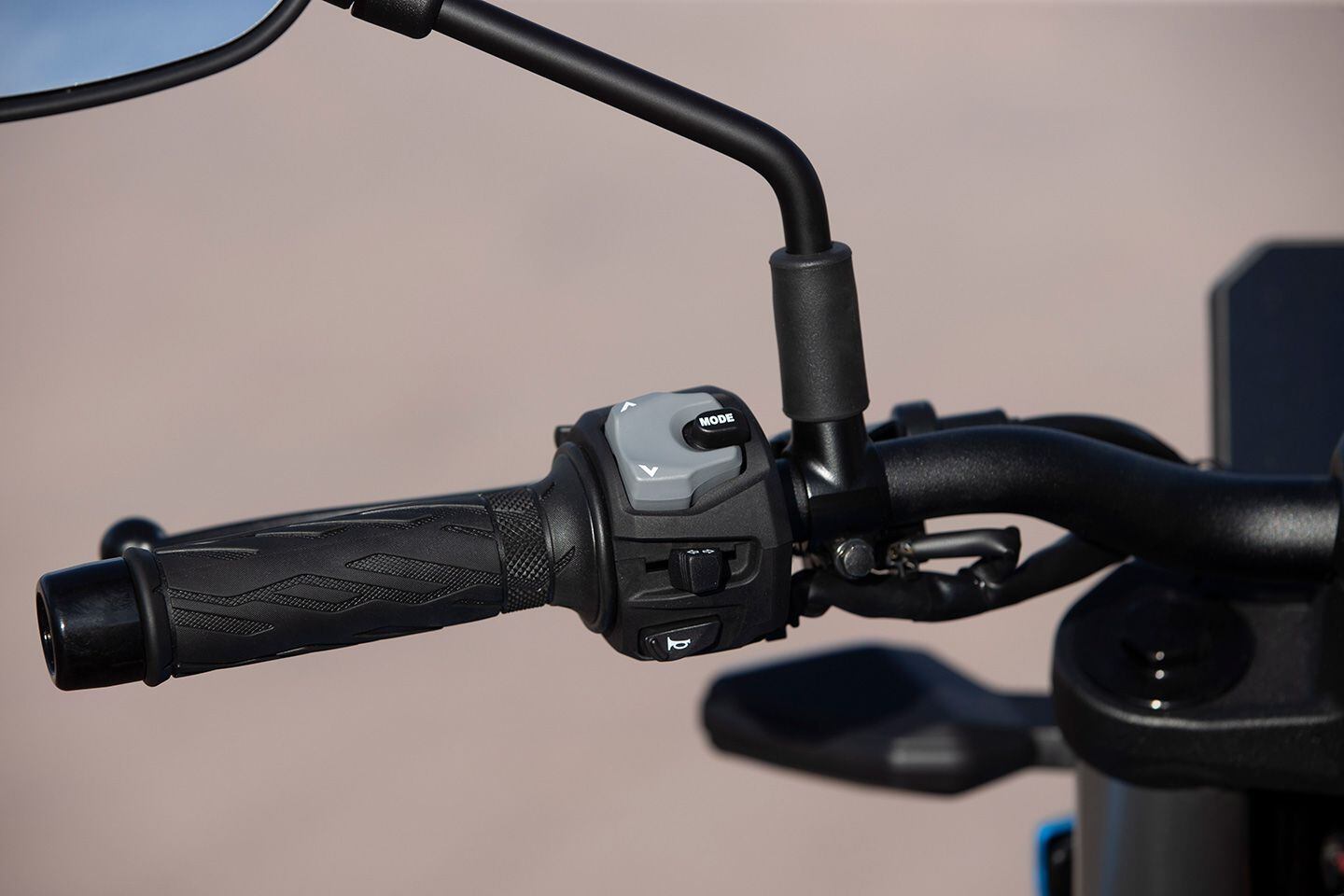 The left-handlebar-mounted mode switch is easy to use and allows mode and TC changes on the fly.