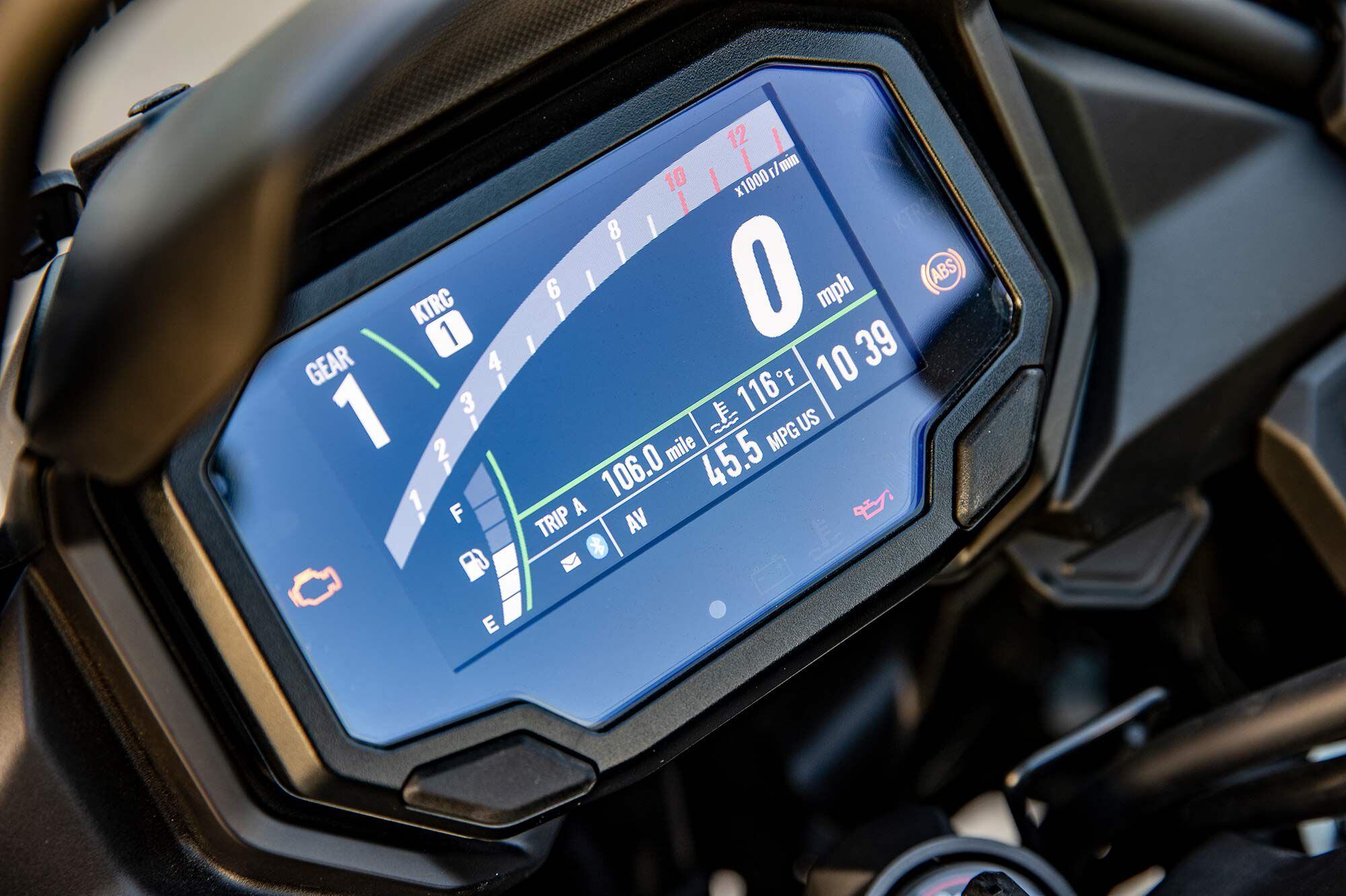 Kawasaki's all-new dash has a crisp, clean design.