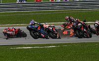 Brad Binder and Jack Miller and Fabio Quartararo crash at Sepang MotoGP race