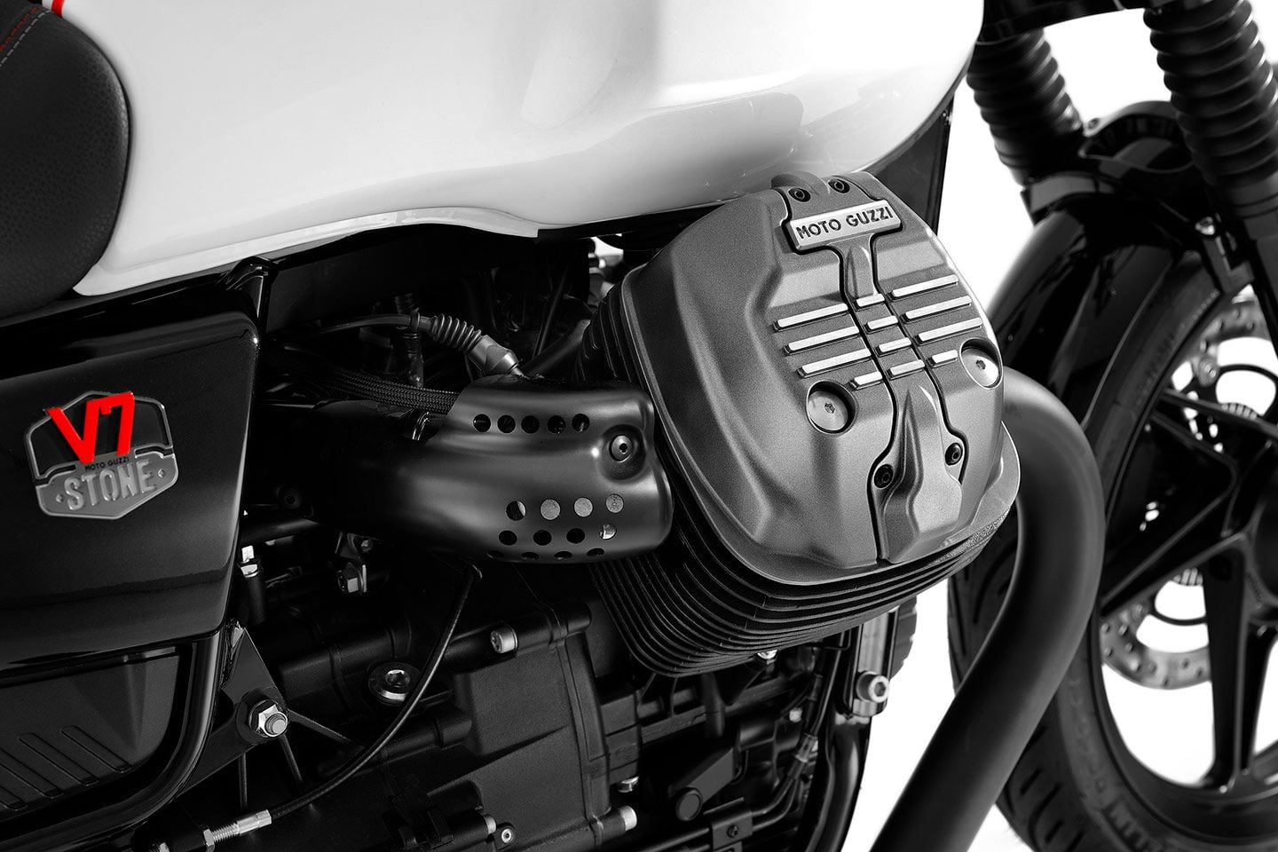 The V7 Stone Ten is powered by Guzzi’s venerable small block engine.
