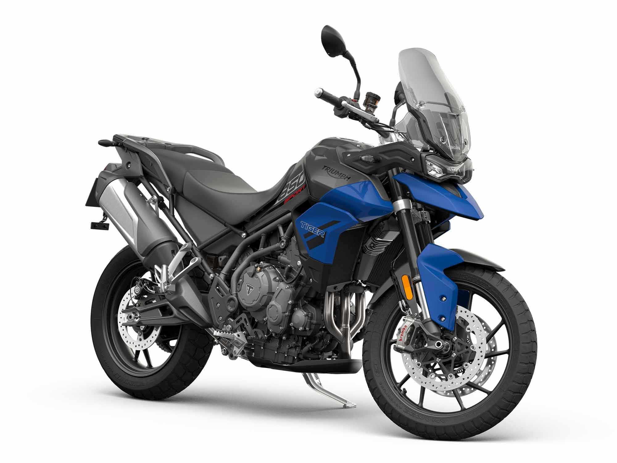 The 850 Sport in Graphite and Caspian Blue. Triumph is hoping its pared-down spec sheet is less intimidating to some consumers.
