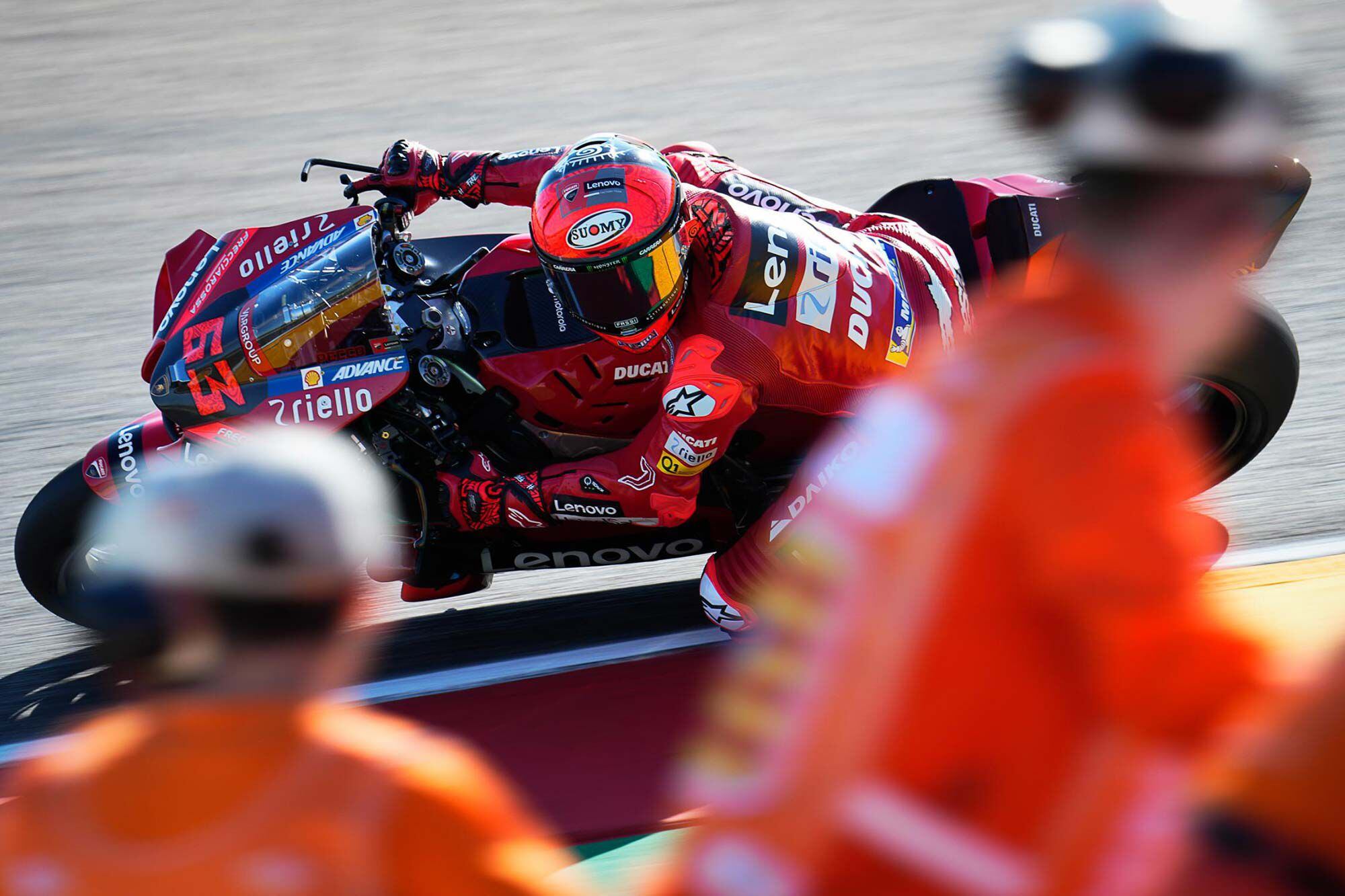 Bagnaia finished second at Aragón, but more important Quartararo was a DNF. That means Bagnaia is now just 10 points out of the overall lead, with five races still on the schedule.