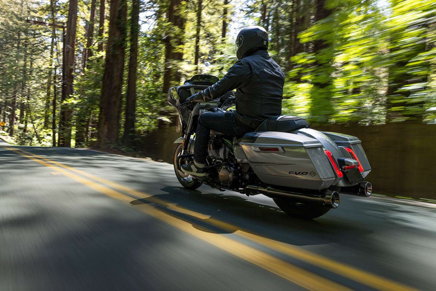 The new 2023 CVO Street Glide from the rear. Base MSRP is $42,999.