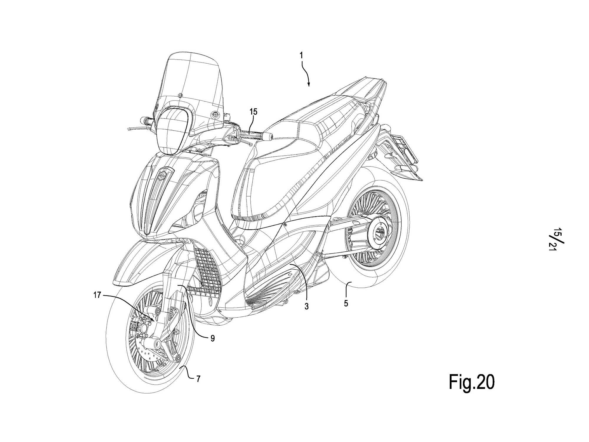 Look close at this Piaggio illustration and you’ll see their latest single-sided suspension brainwave. Interesting.