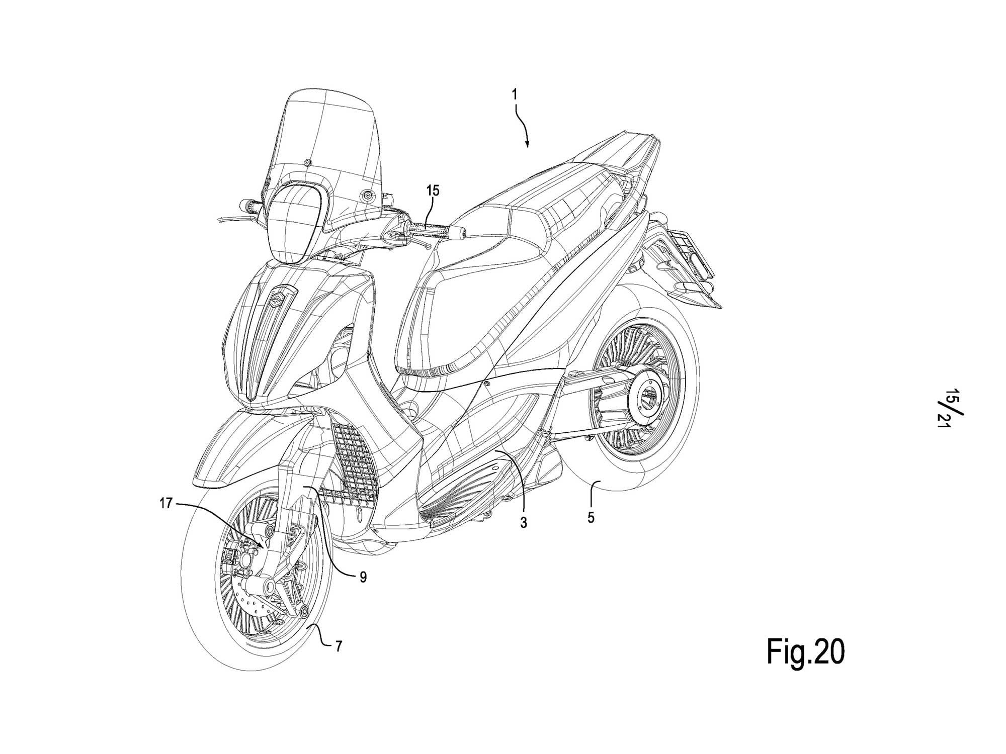 Look close at this Piaggio illustration and you’ll see their latest single-sided suspension brainwave. Interesting.