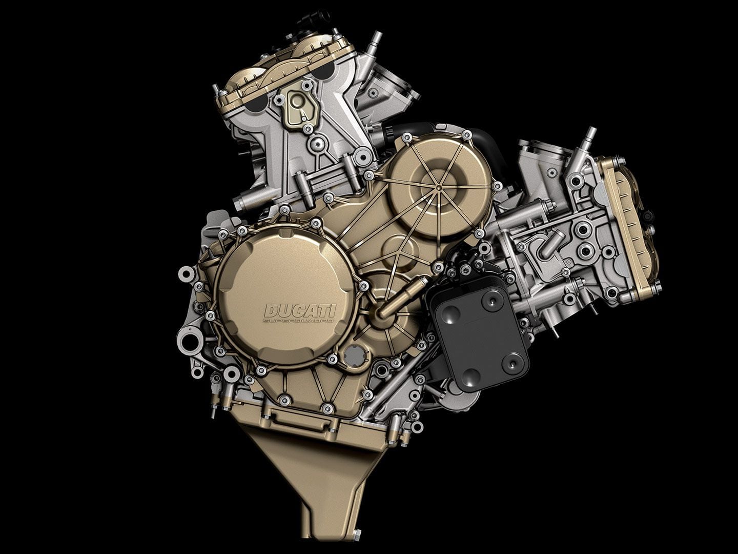 If we just cut this right about here… Ducati 1299 Panigale engine that served as the basis for the 659cc Superquadro Mono. It is not uncommon for motorcycle companies to start with a combustion chamber as the basis for a new engine. With the Superquadro Mono, Ducati had much more than just a good combustion chamber shape to work with.