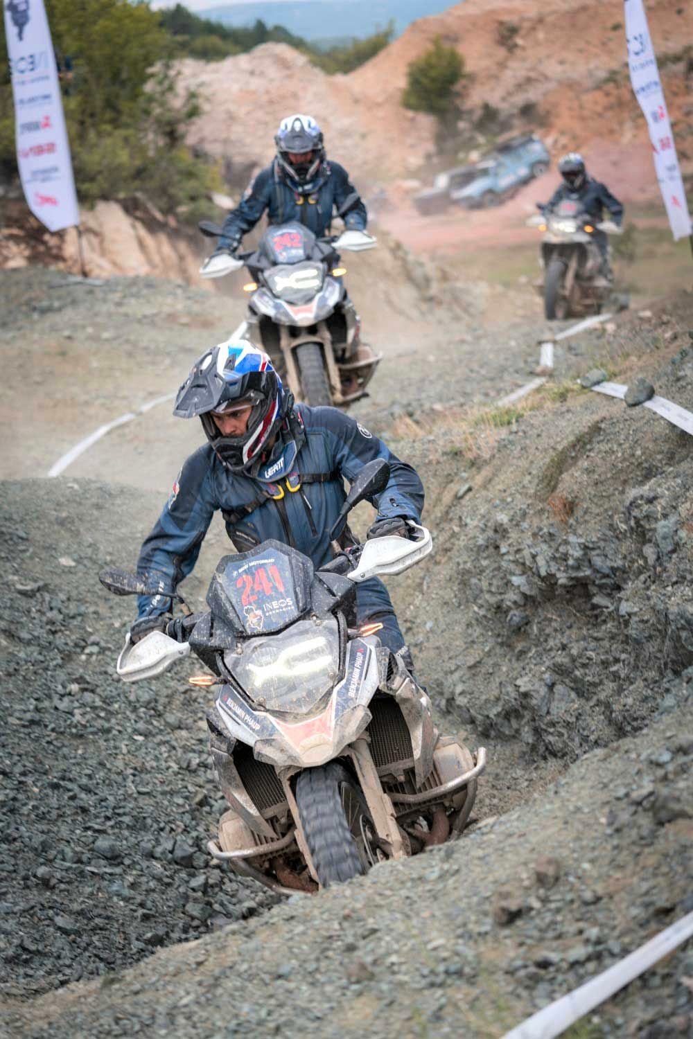 The US team on BMW R 1250 GS machines in action at the GS Trophy event in Albania. The team finished fifth in that contest.