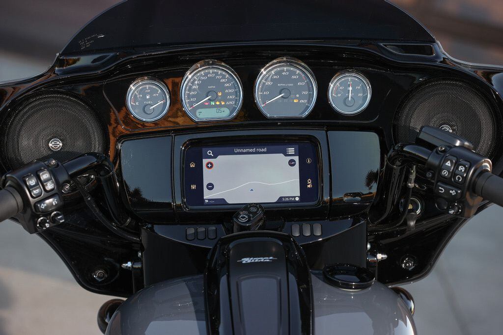 Speakers, gauges, and touchscreen Gorilla Glass on the Street Glide ST.