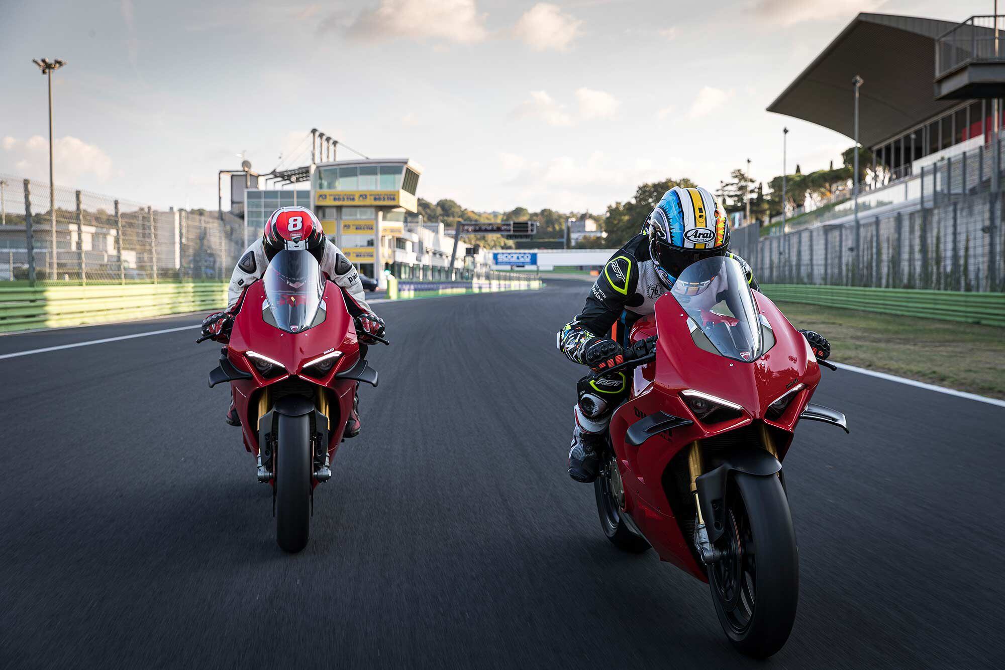 Turning laps with Ducati’s test riders.