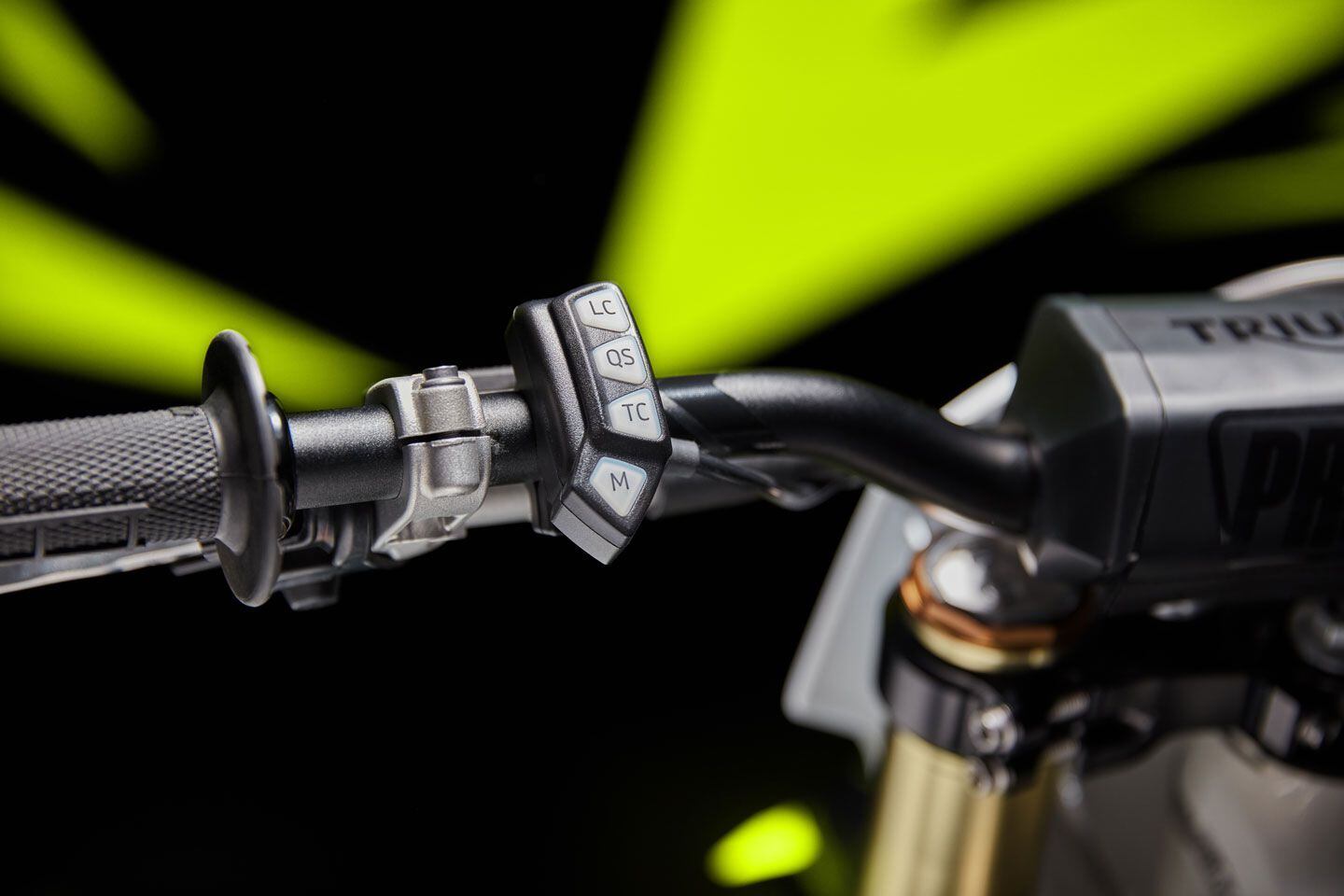 The left-handlebar-mounted mode, quickshift, launch control, and TC switch gear is nicely done.