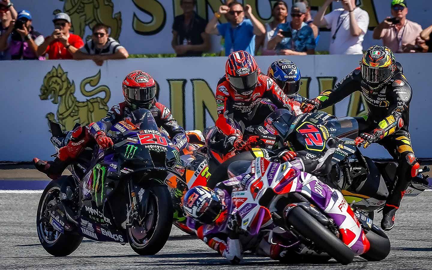 A smashup at the start of the sprint race gave Brad Binder and Bagnaia space from the pack.