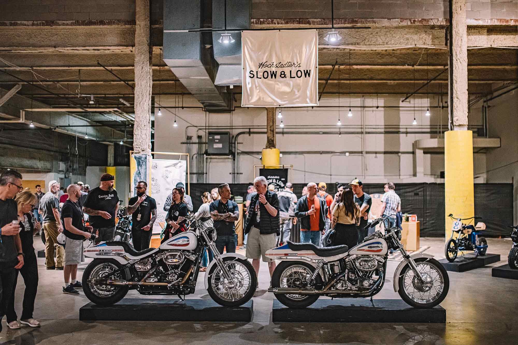 An original 1972 Harley-Davidson Boat Tail with Joe Mielke’s modern Softail recreation.